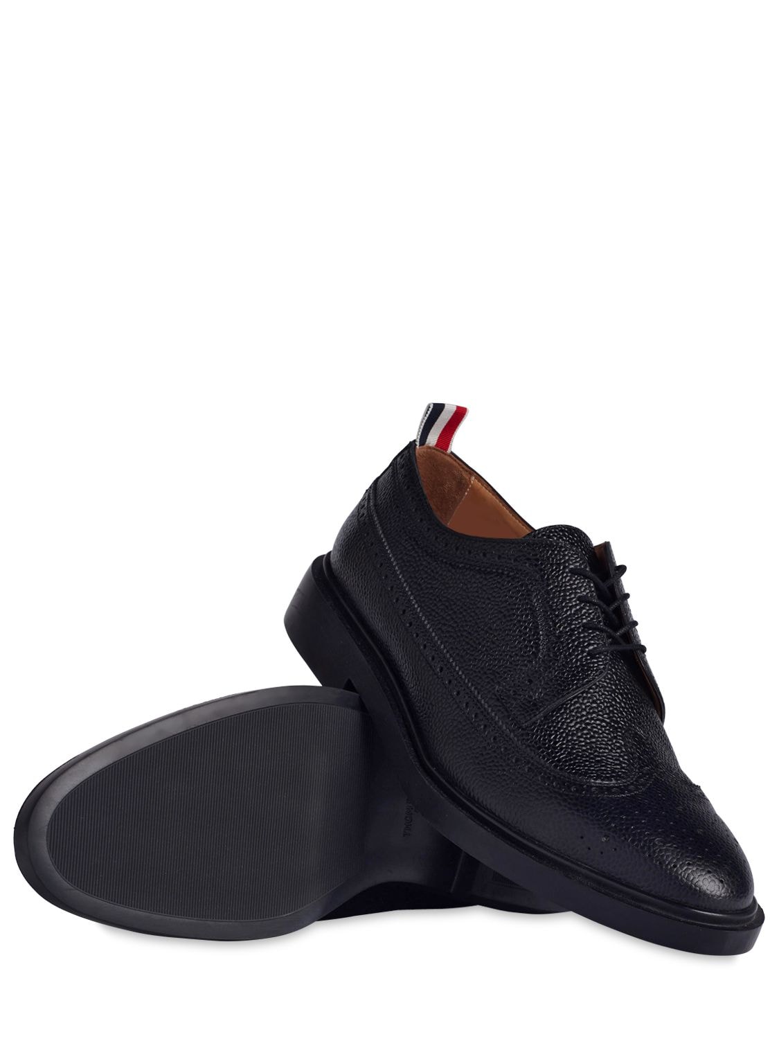 Shop Thom Browne Pebbled Leather Wing Tip Brogue Shoes In Black