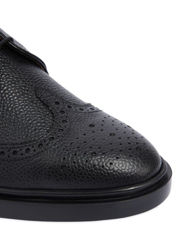 Shop Thom Browne Pebbled Leather Wing Tip Brogue Shoes In Black