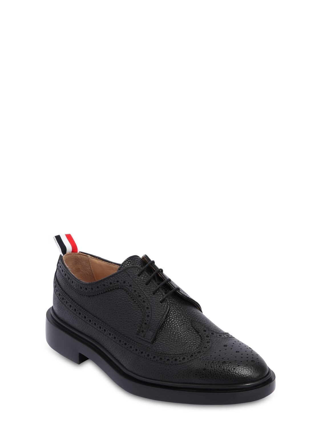 Shop Thom Browne Pebbled Leather Wing Tip Brogue Shoes In Black