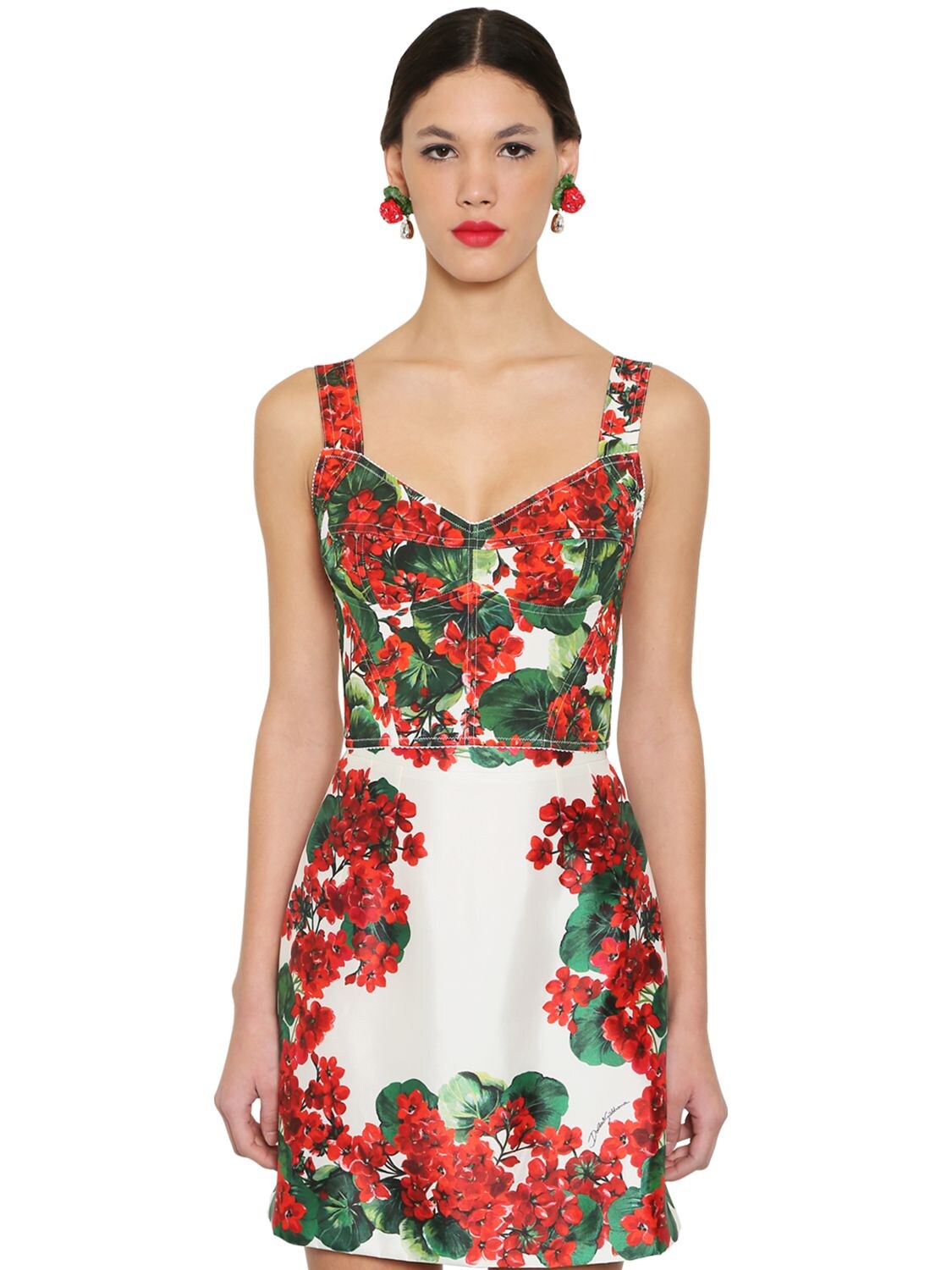 Dolce & Gabbana Printed Stretch Cady Crop Top In Red,multi