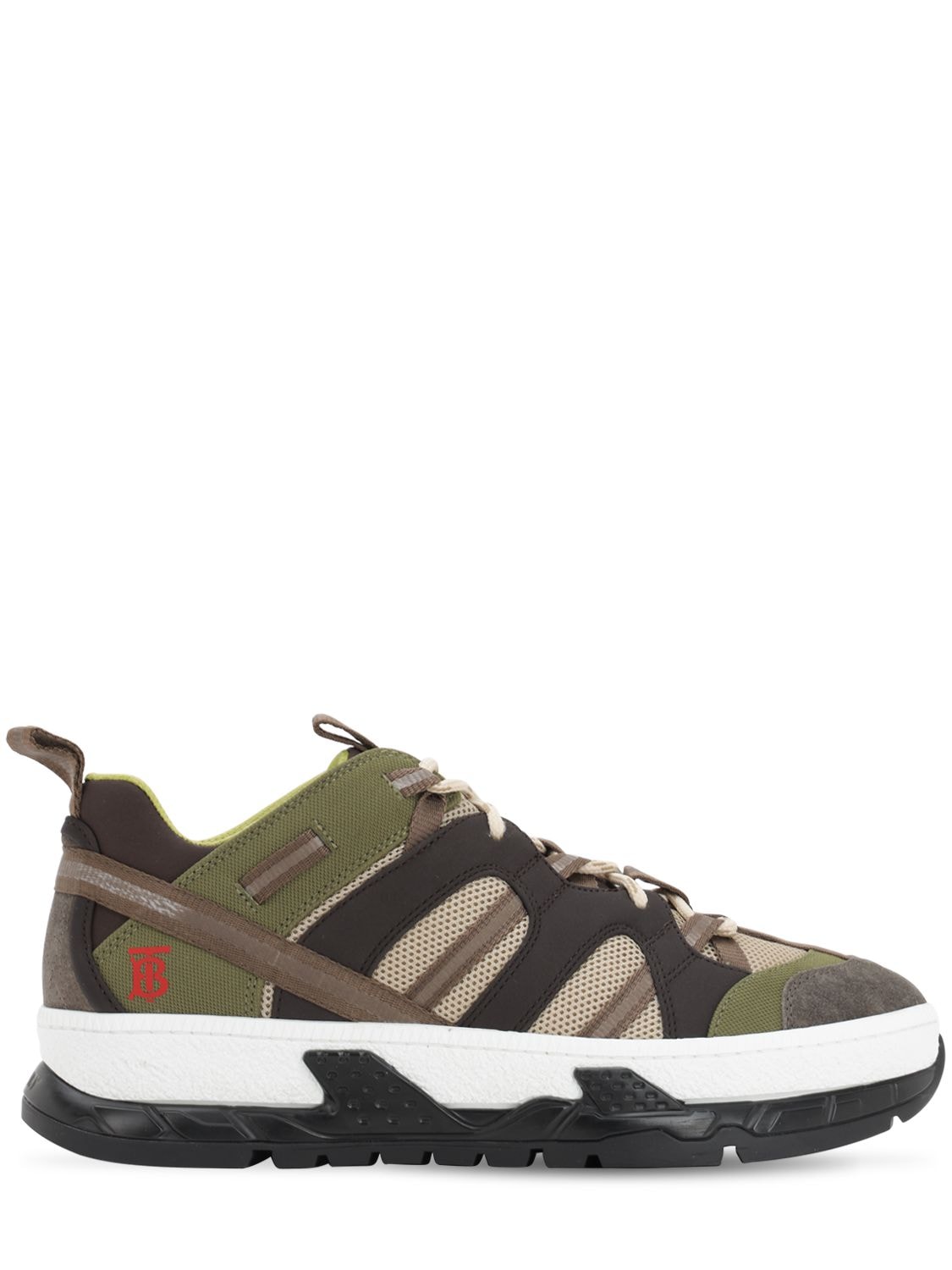 Low-cut Mixed Media Sneakers In Green 
