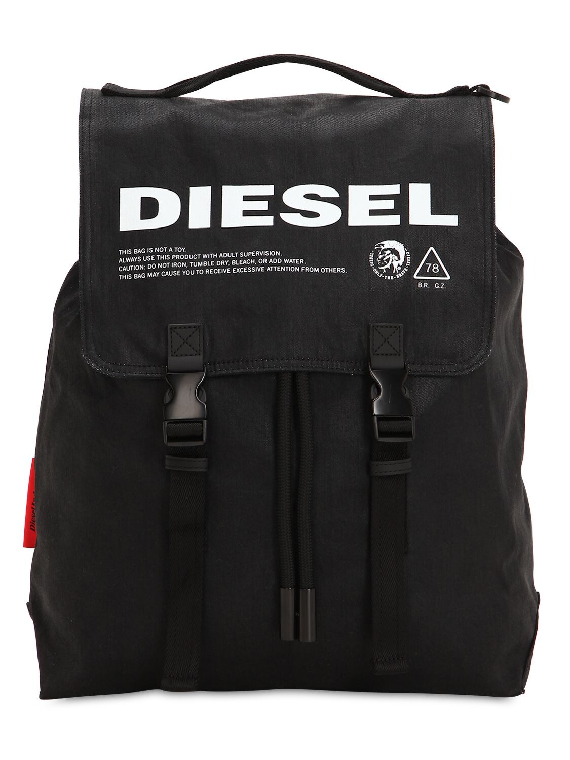 Diesel Logo Cotton Backpack In Black