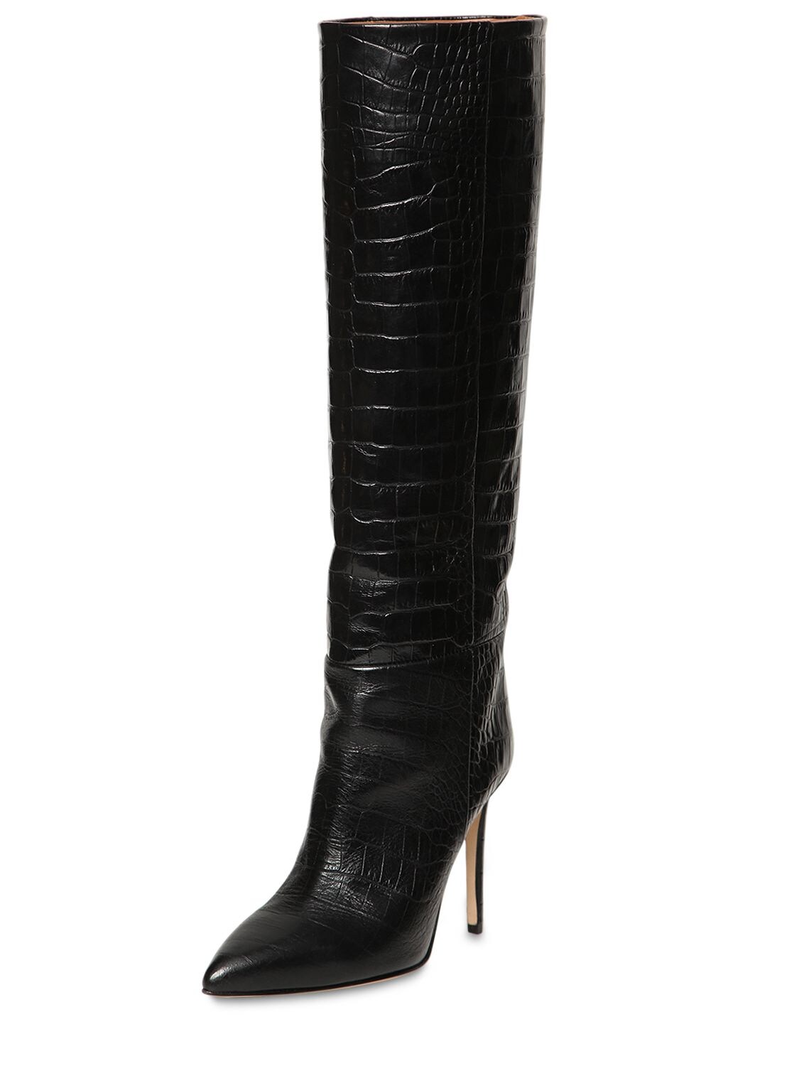 Shop Paris Texas 105mm Croc Embossed Leather Tall Boots In Black