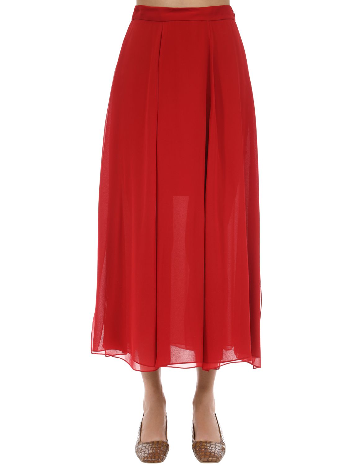 Layered Silk Crepe Midi Skirt