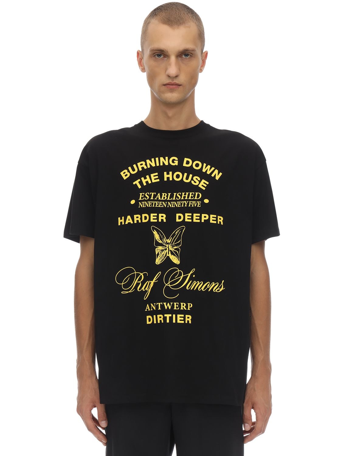 Raf Simons Burning Down The House-print Cotton T-shirt In Black