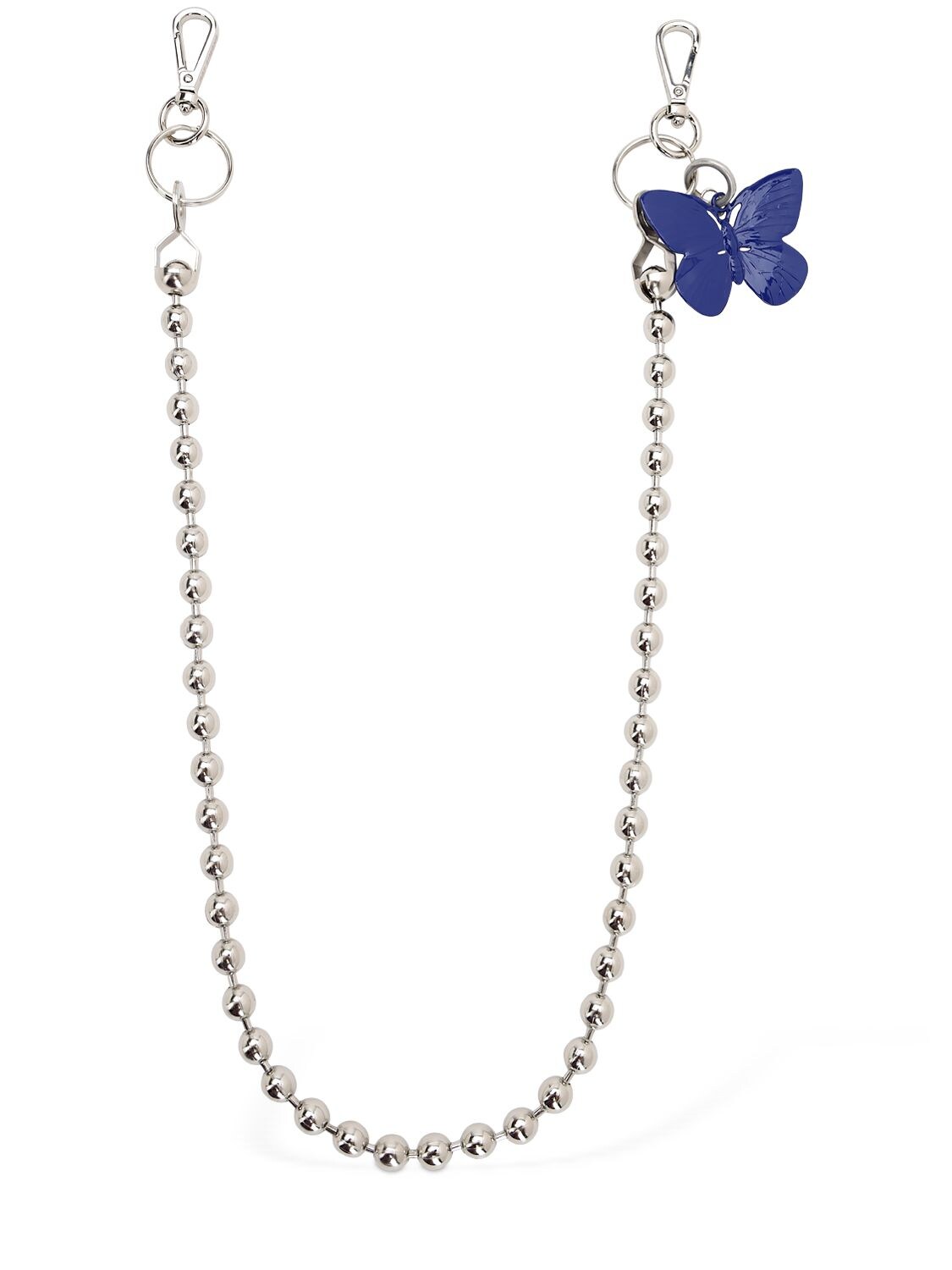 Raf Simons Ball Wallet Chain With Blue Butterfly In Silver