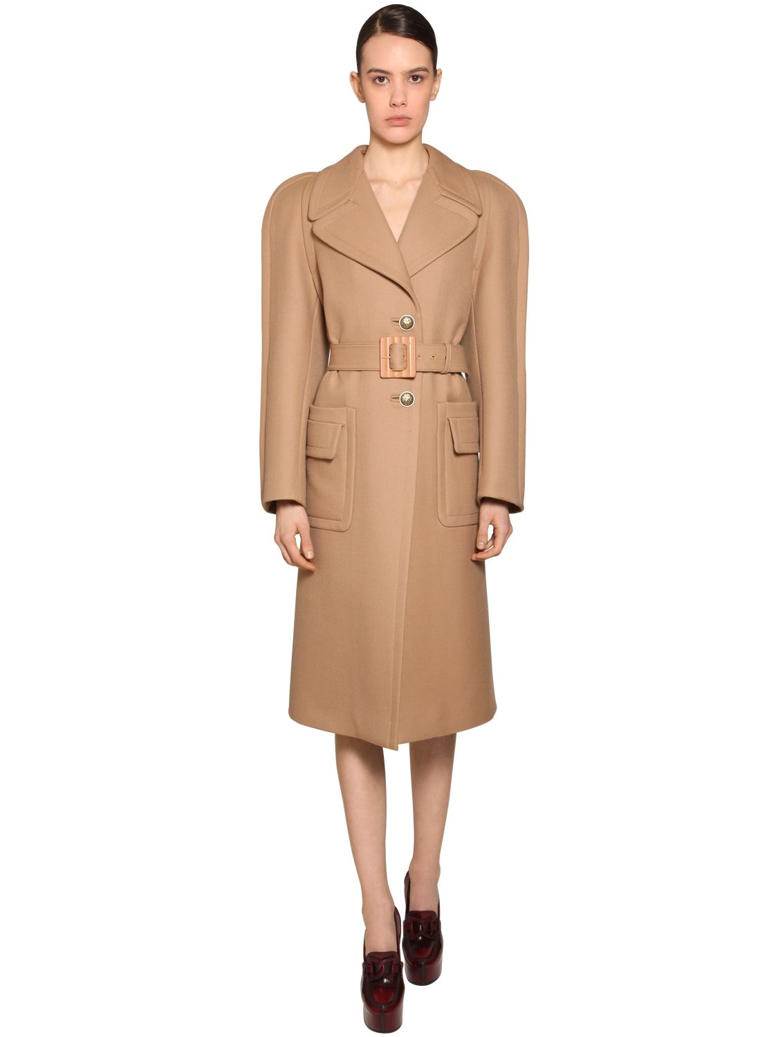 GIVENCHY ROUND SHOULDER DOUBLE WOOL COAT,70ID19003-MJGW0