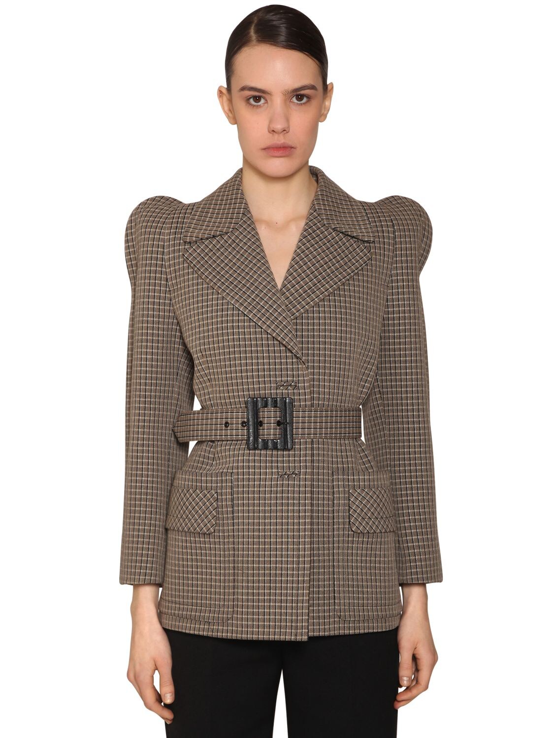 Givenchy Check Round Shoulder Wool Crepe Blazer In Multicolor