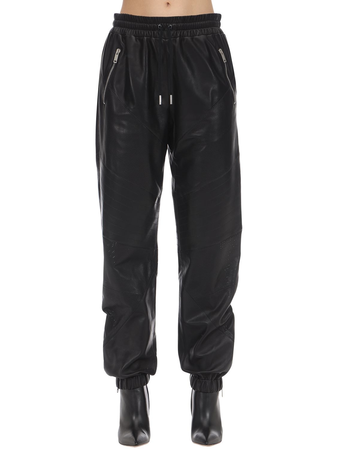 GIVENCHY NAPPA LEATHER DRILLED JOGGING trousers,70ID19031-MDAX0