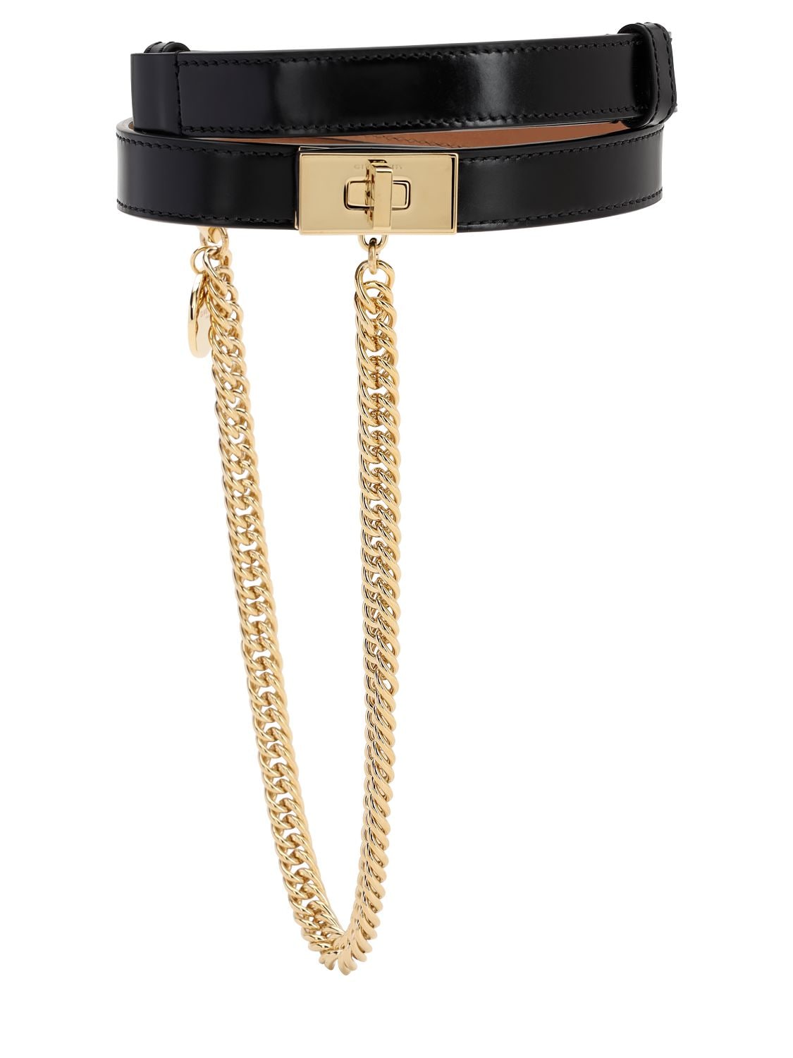 Givenchy 20mm Smooth Leather Belt W/ Chain In Black