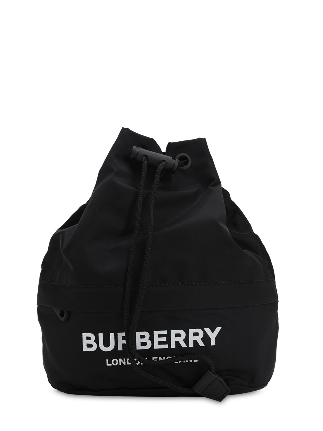 Burberry Phoebe Logo Nylon Drawstring Clutch In Black