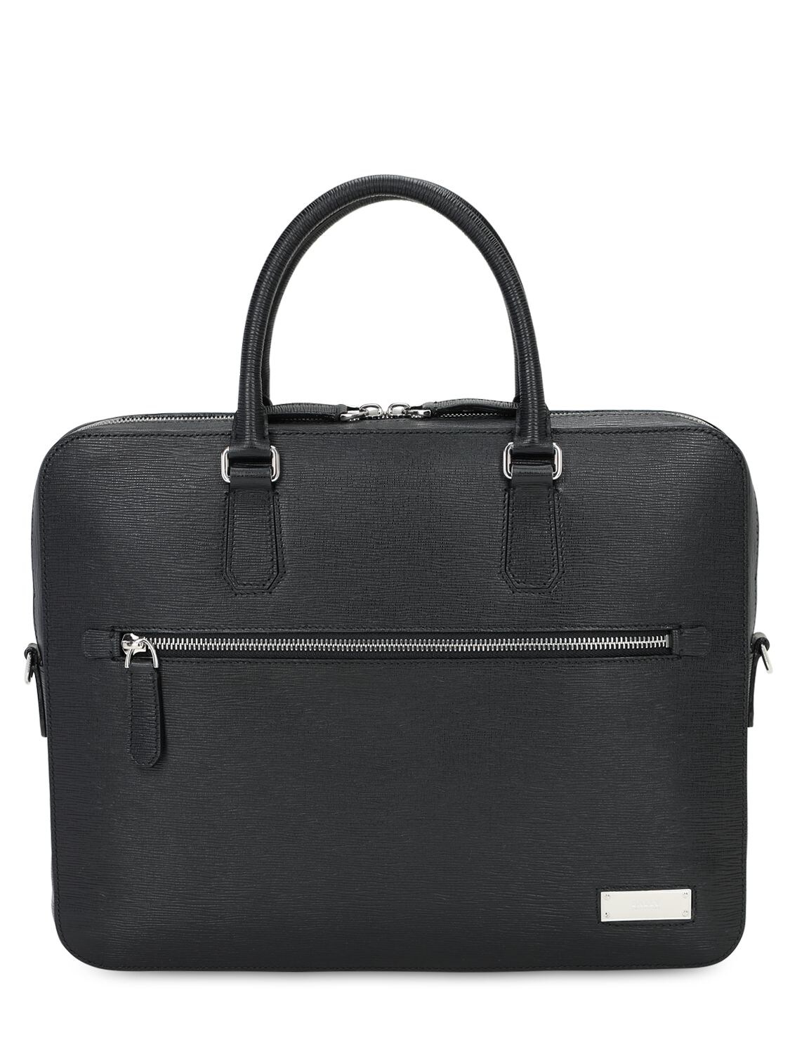 Bally Pebbled Leather Briefcase In Black