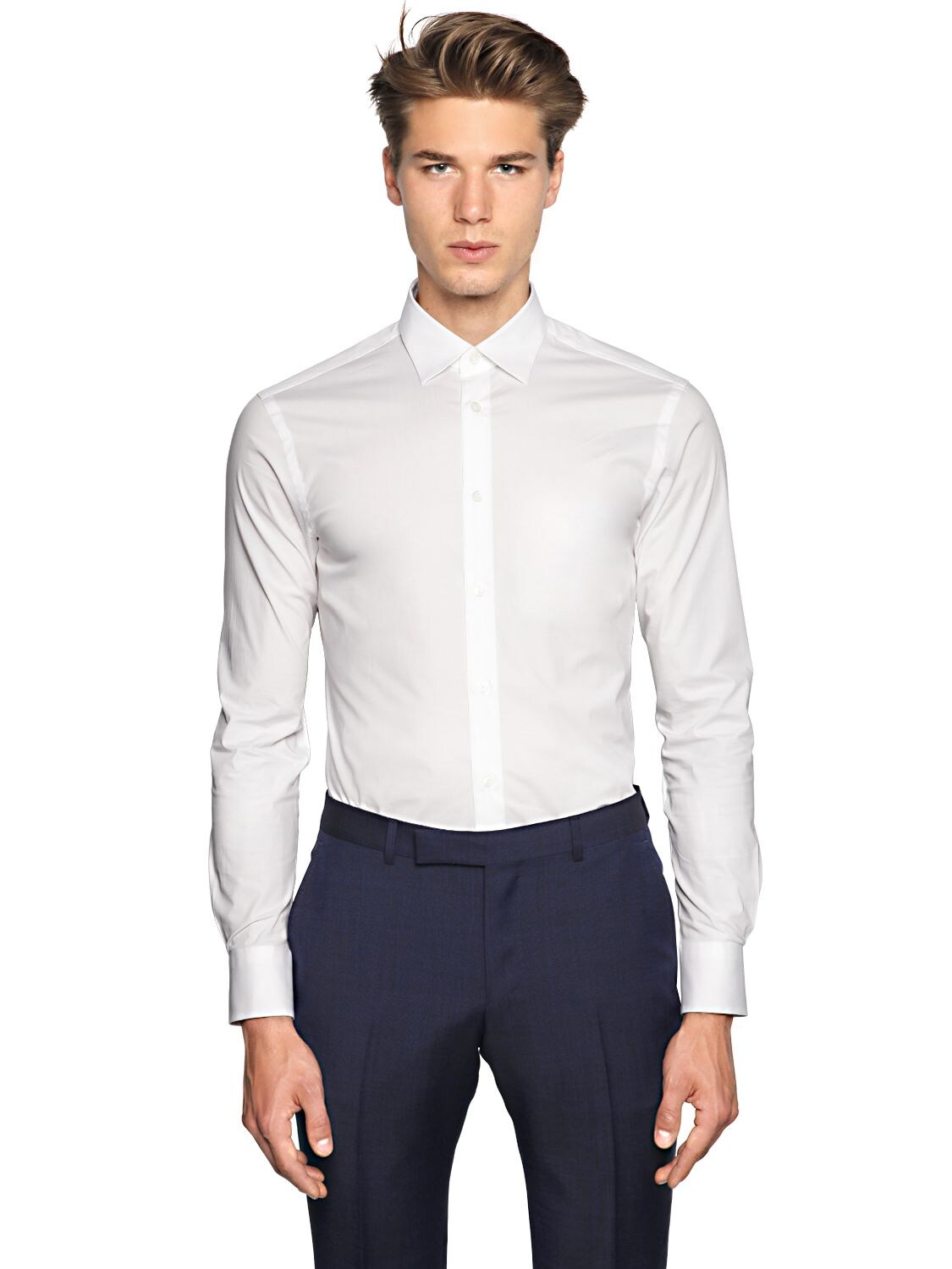 Z ZEGNA SLIM FIT STRETCH COTTON POPLIN SHIRT,70ID3C013-NJA1MTUW0