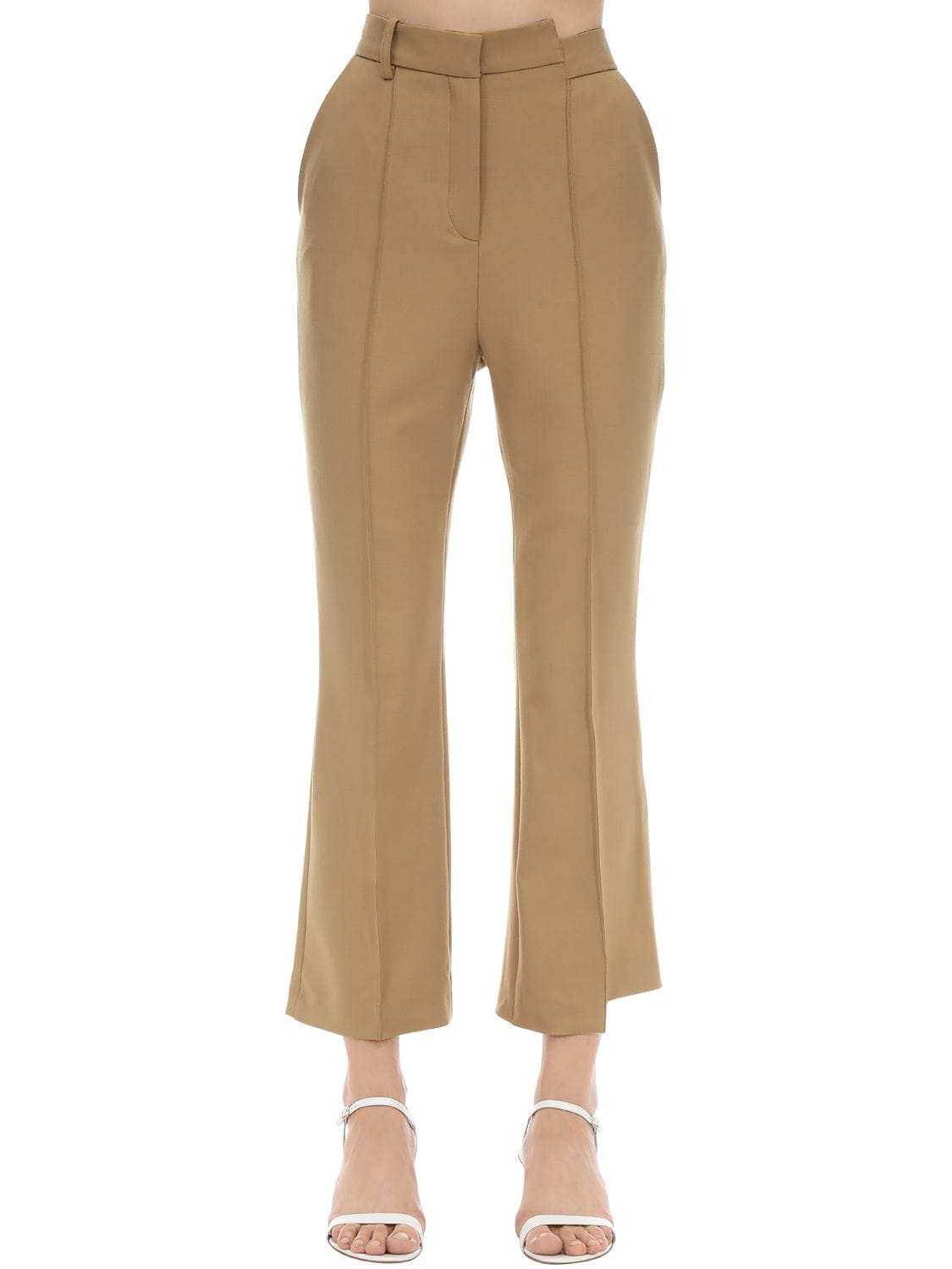 Rokh Cropped Flare Leg Viscose Twill Pants In Camel | ModeSens