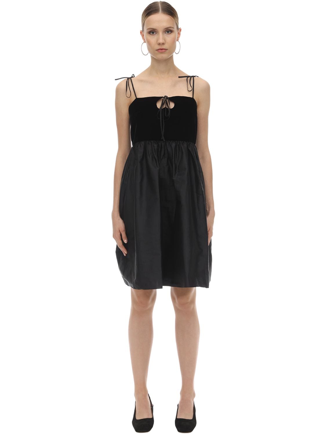 George Keburia Heart Cutout Satin & Velvet Mini Dress In Black | ModeSens
