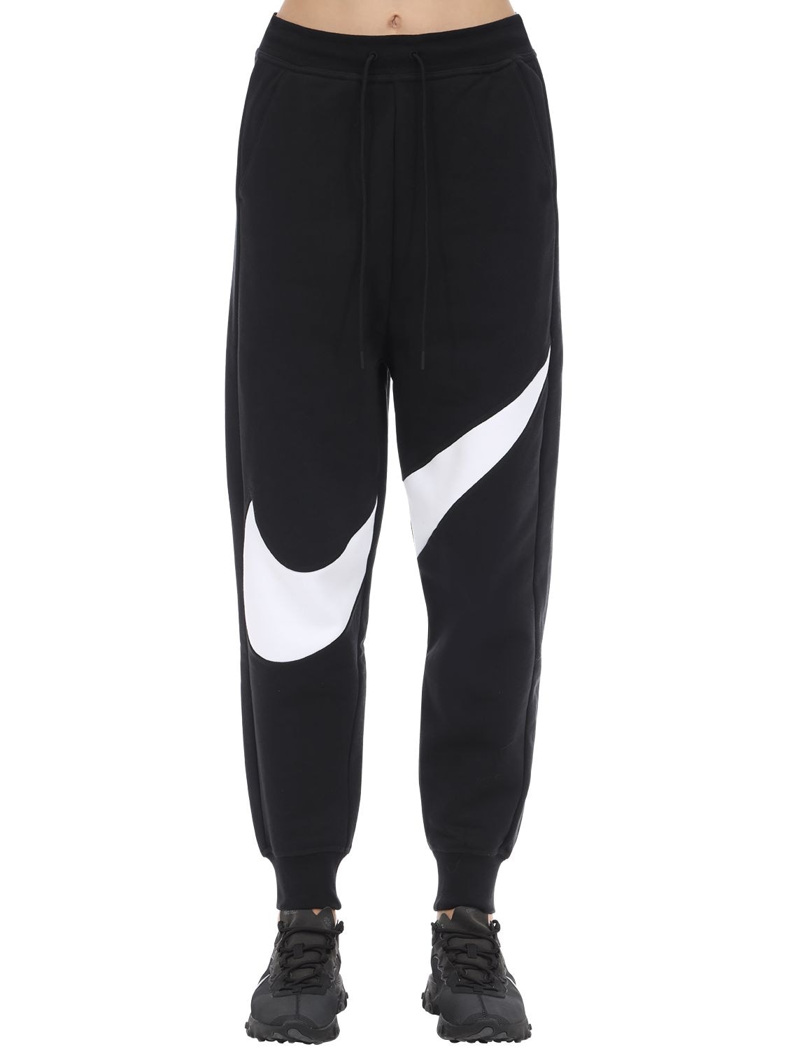 Nike Swoosh Cotton Blend Trousers In Black