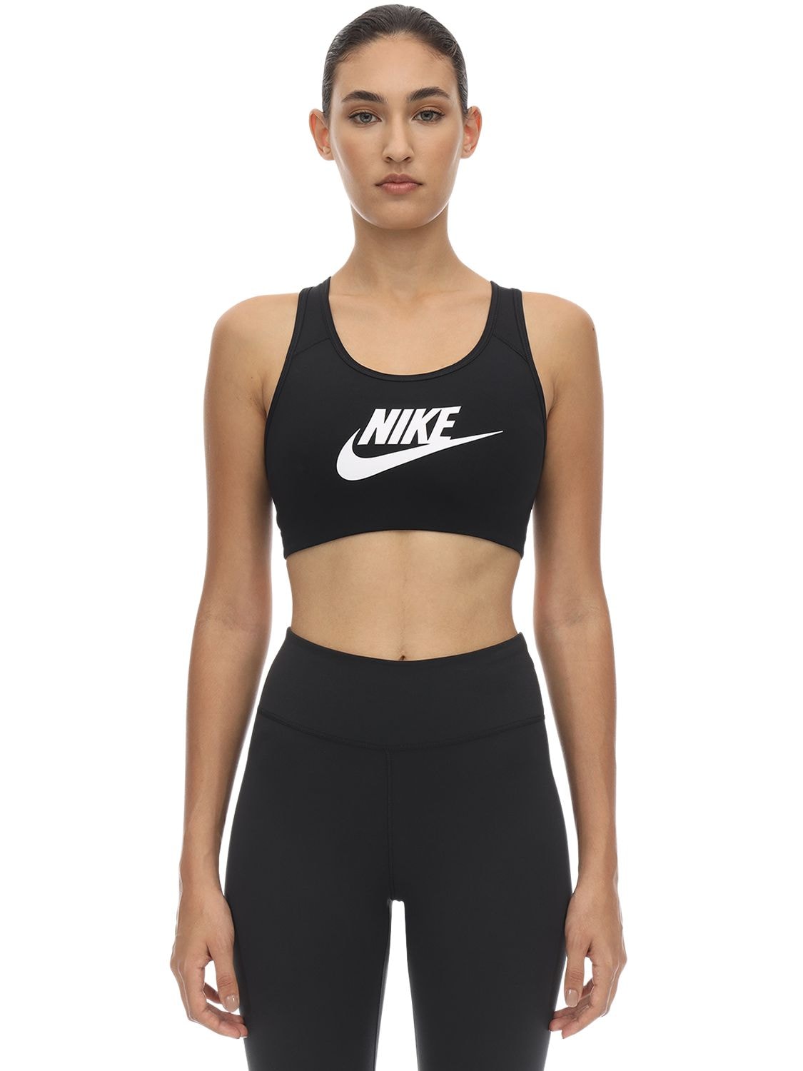 Nike Swoosh Futura Sports Bra In Black