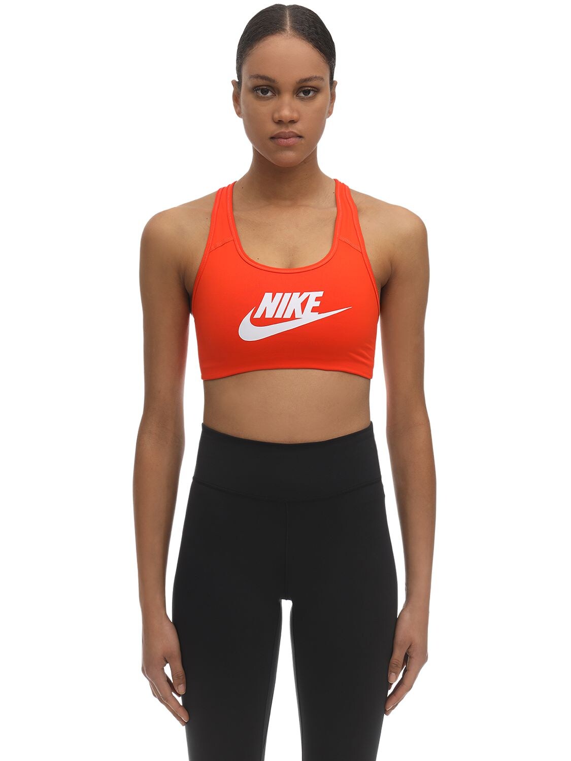 Nike Swoosh Futura Sports Bra In Orange
