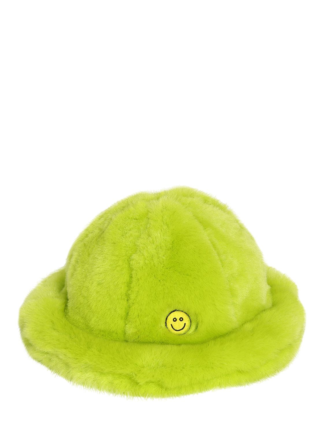Kirin Smile Faux Fur Hat In Lime Green