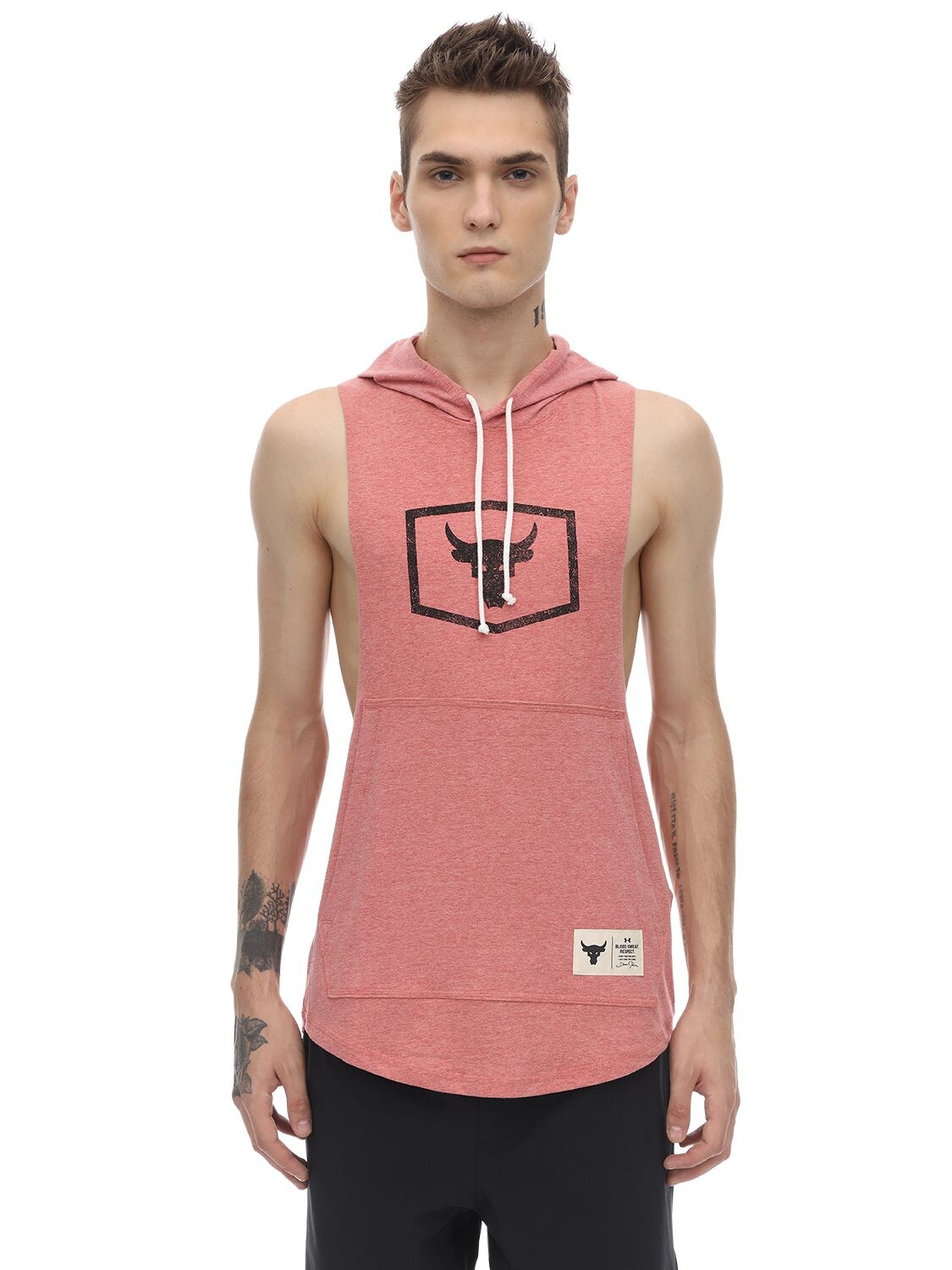 Under Armour Project Rock Hooded Cotton Tank Top In Rot