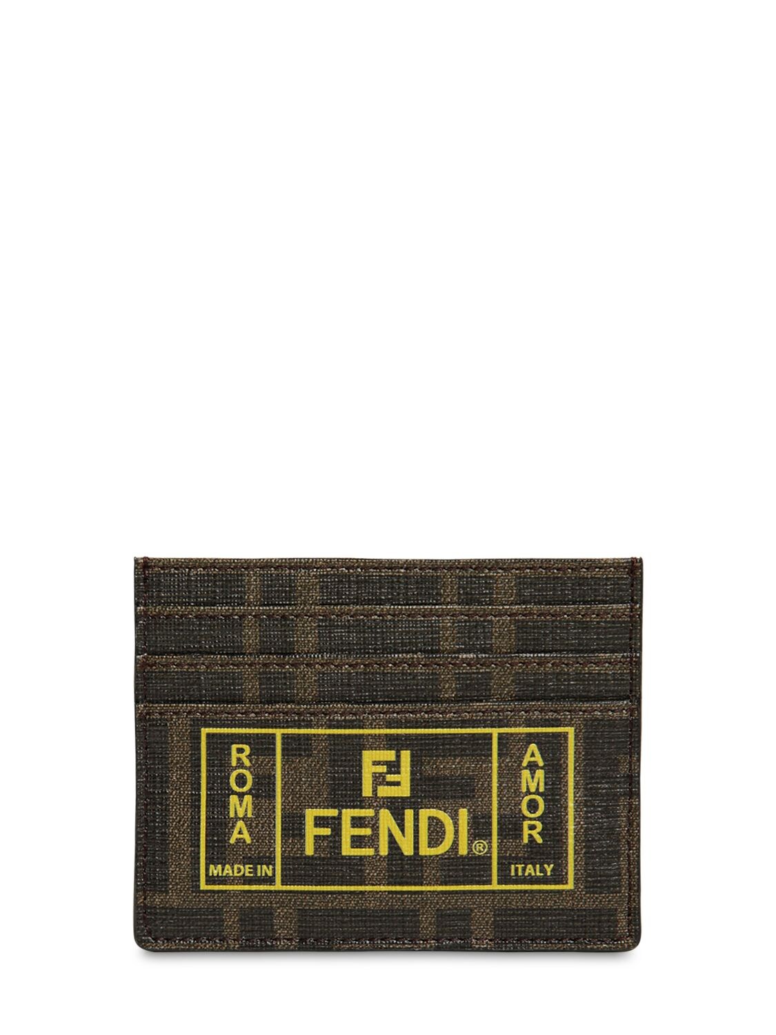 Fendi Ff Logo Coated Canvas Card Holder In Tobacco,yellow