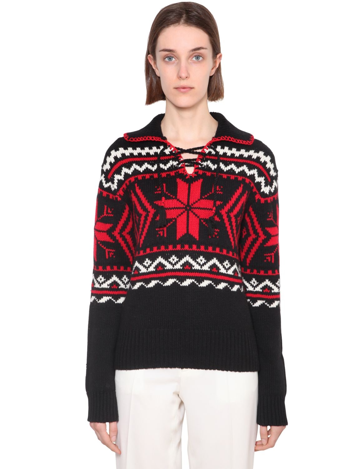 black red and white polo sweater