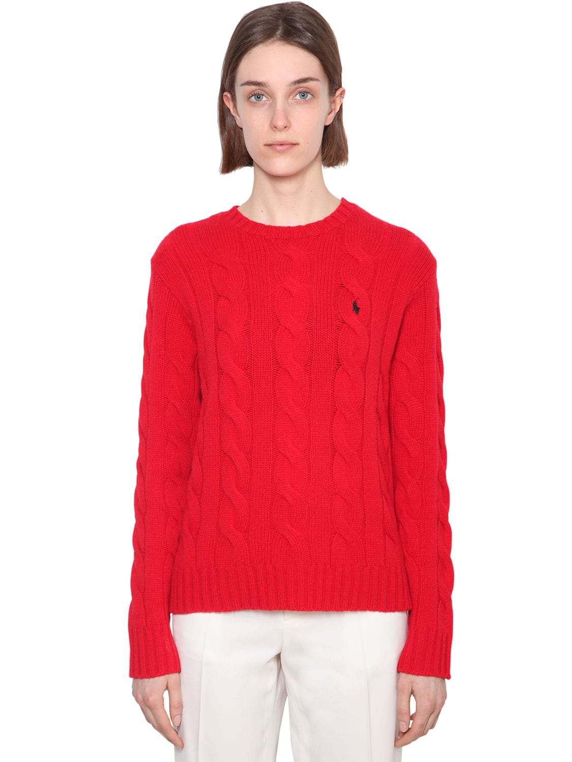 Polo Ralph Lauren Merino Wool & Cashmere Cableknit Sweater In Red