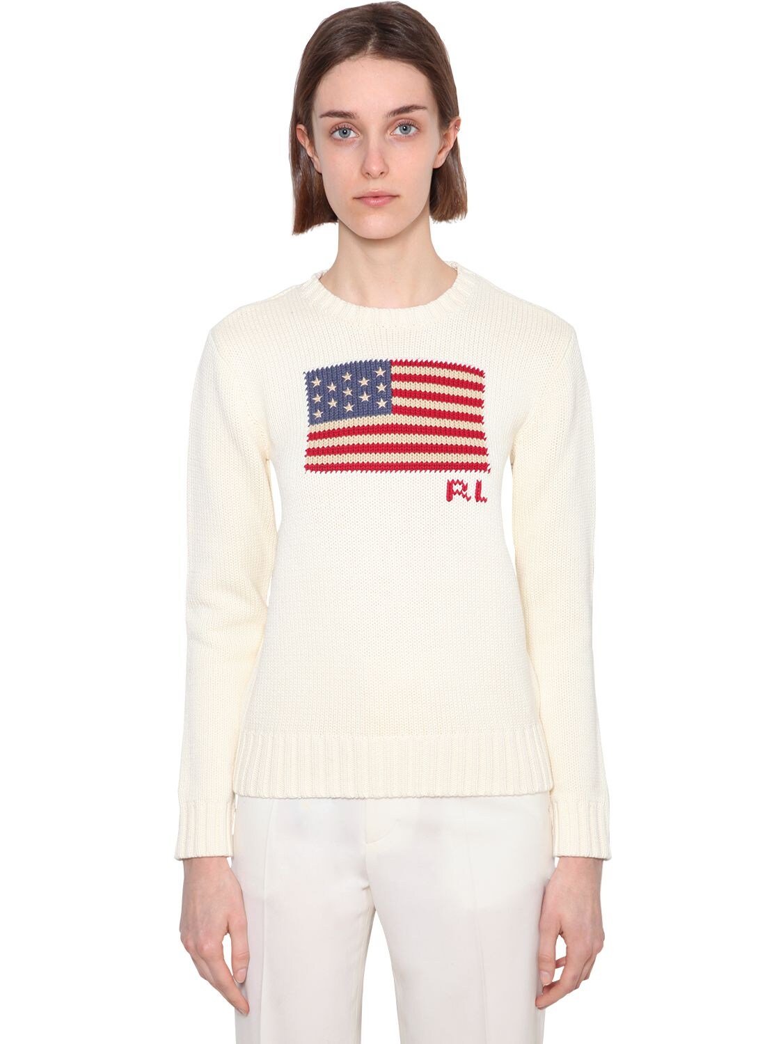 Polo Ralph Lauren Flag Cotton Knit Sweater In Creme | ModeSens