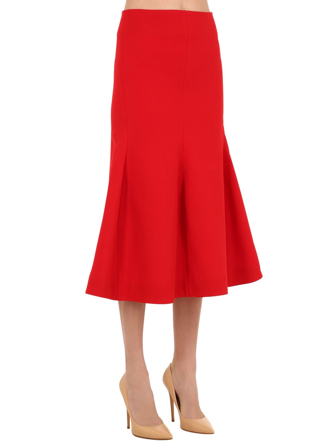 Victoria Beckham Virgin Wool Blend Crepe Pencil Skirt In Red