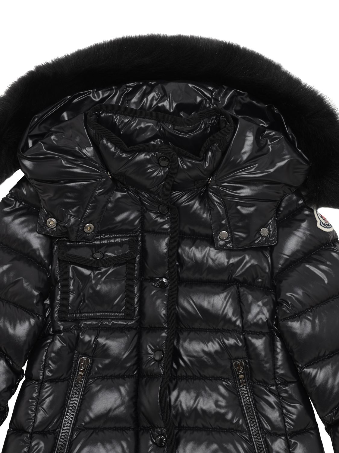 Moncler Kids' New Armoise Hooded Down Jacket With Genuine Fox Fur Trim