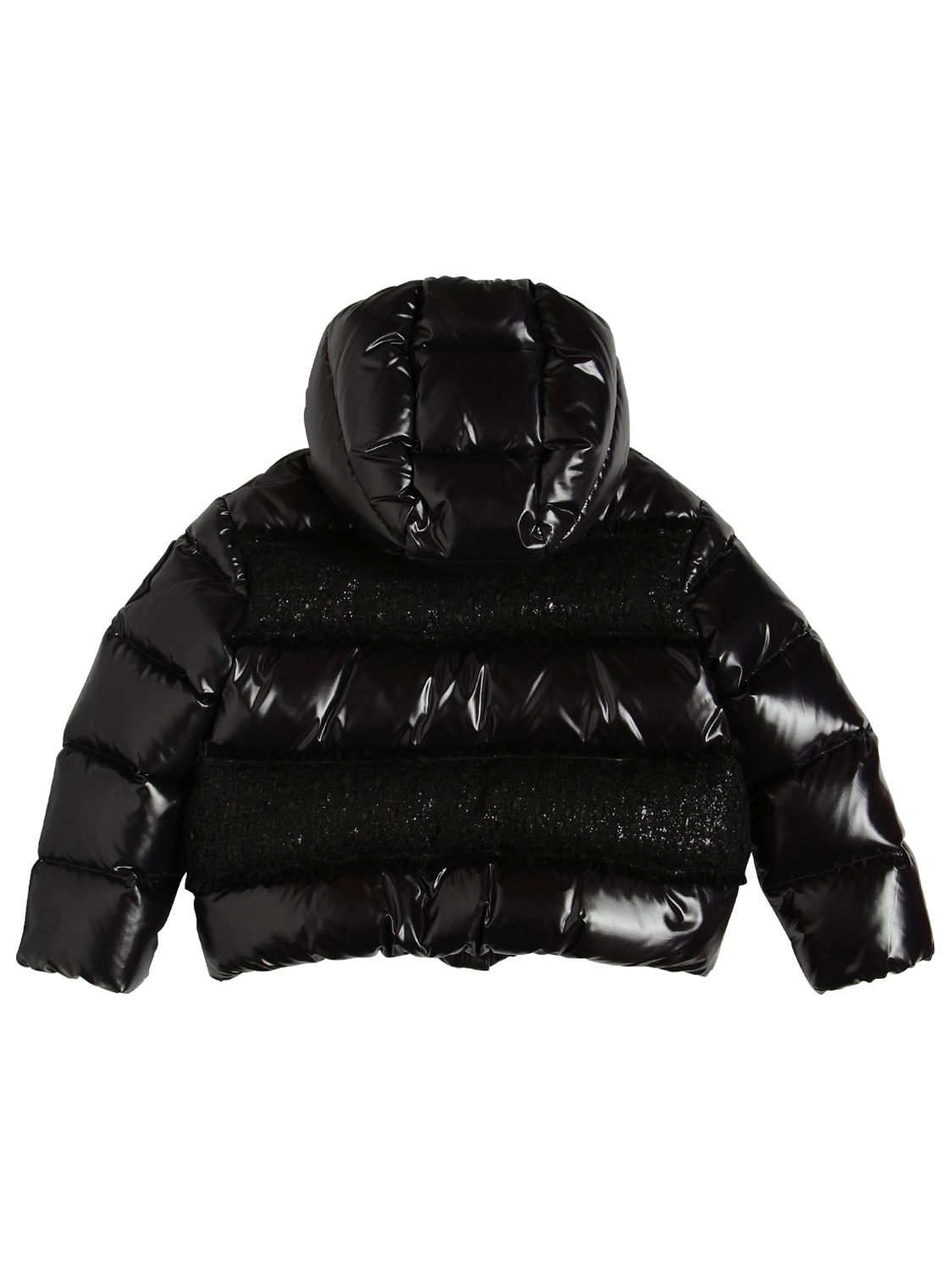 moncler kids "elbe"圈圈呢拼接尼龙羽绒服 in black | modesens