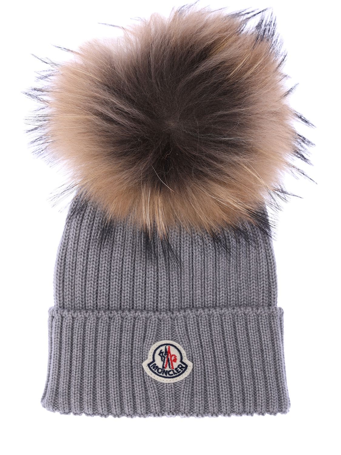 Moncler Babies' Wool Knit Hat W/ Fur Pompom In Grey | ModeSens