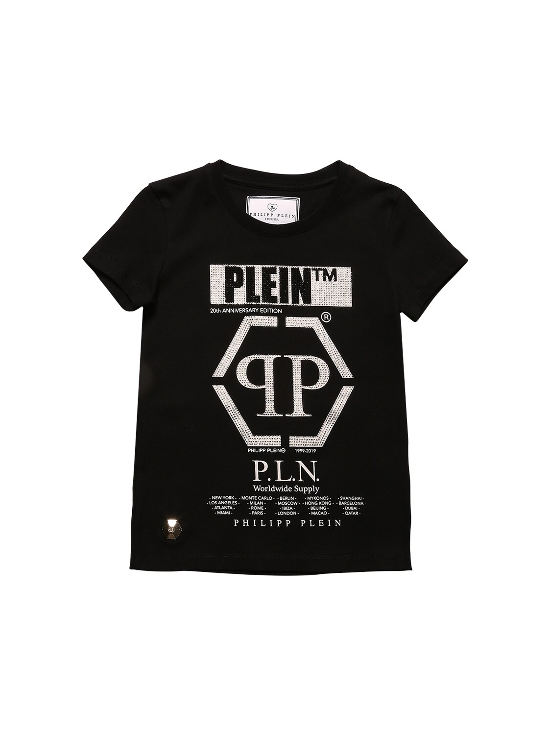 Philipp Plein Junior Kids' Logo Embellished Cotton Jersey T-shirt In Black