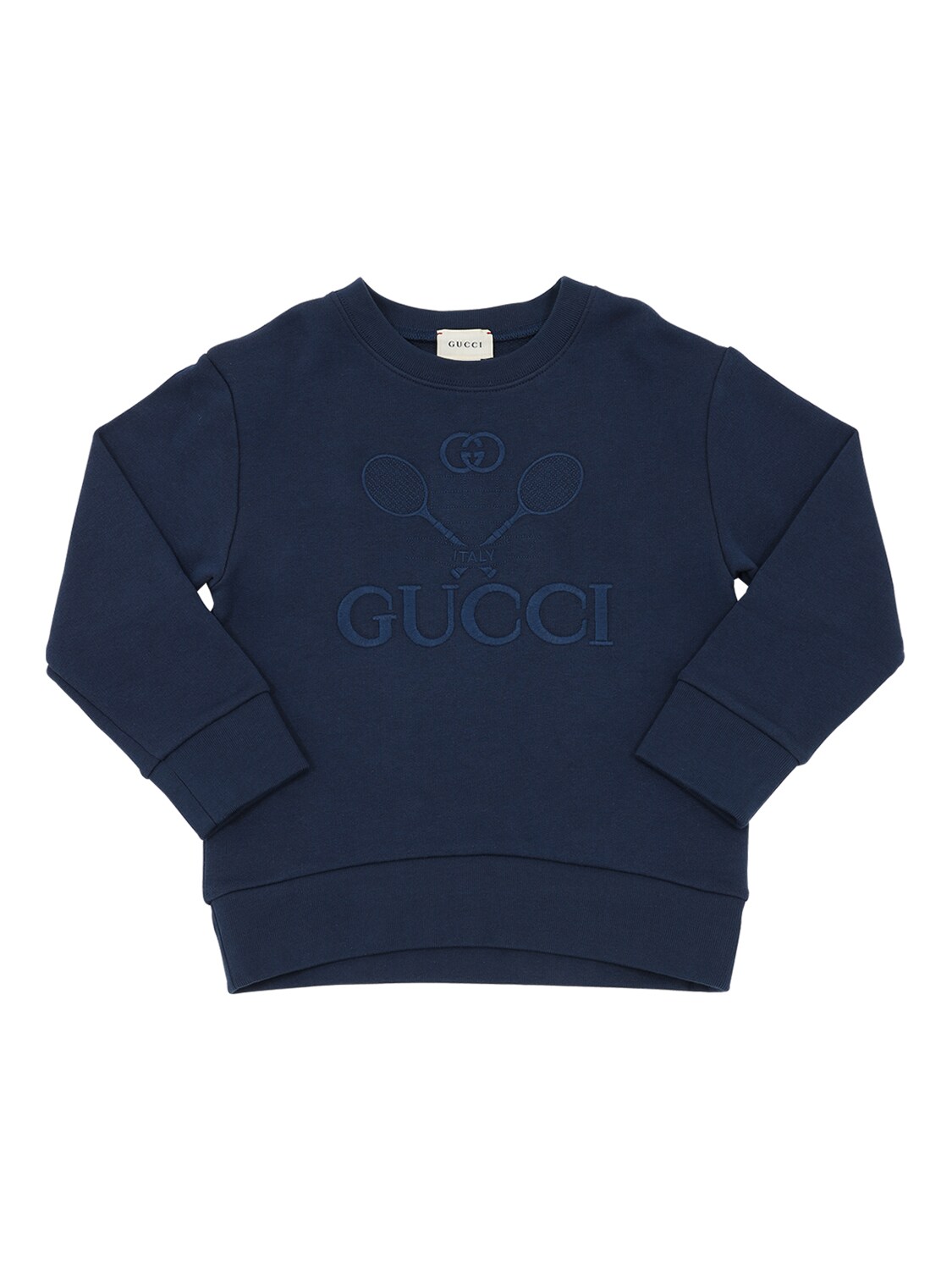 Gucci Kids' Logo Tennis Cotton Sweatshirt In Blue