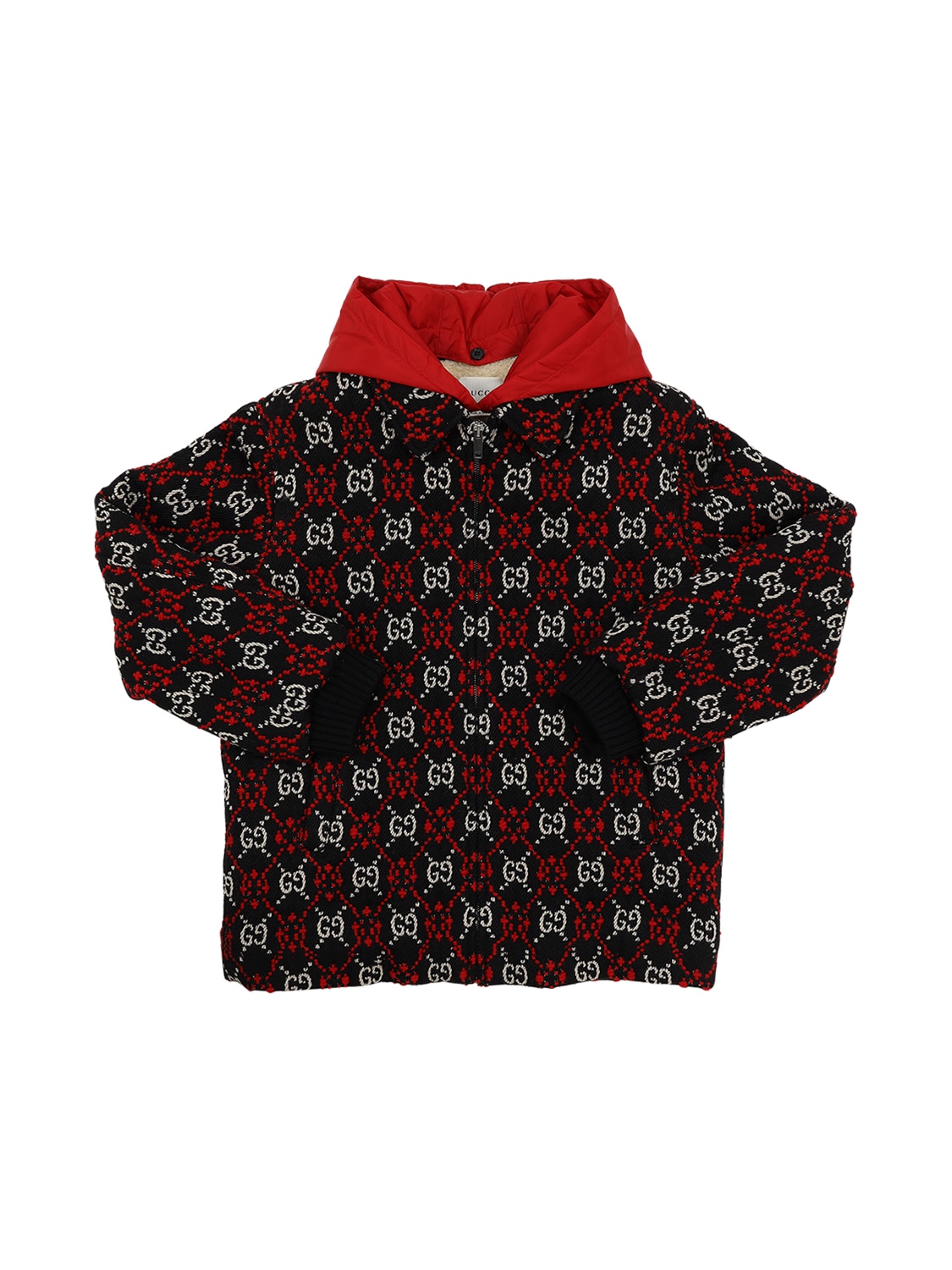 Gucci Kids' Logo Jacquard Wool Jacket W/ Terrycloth In Black