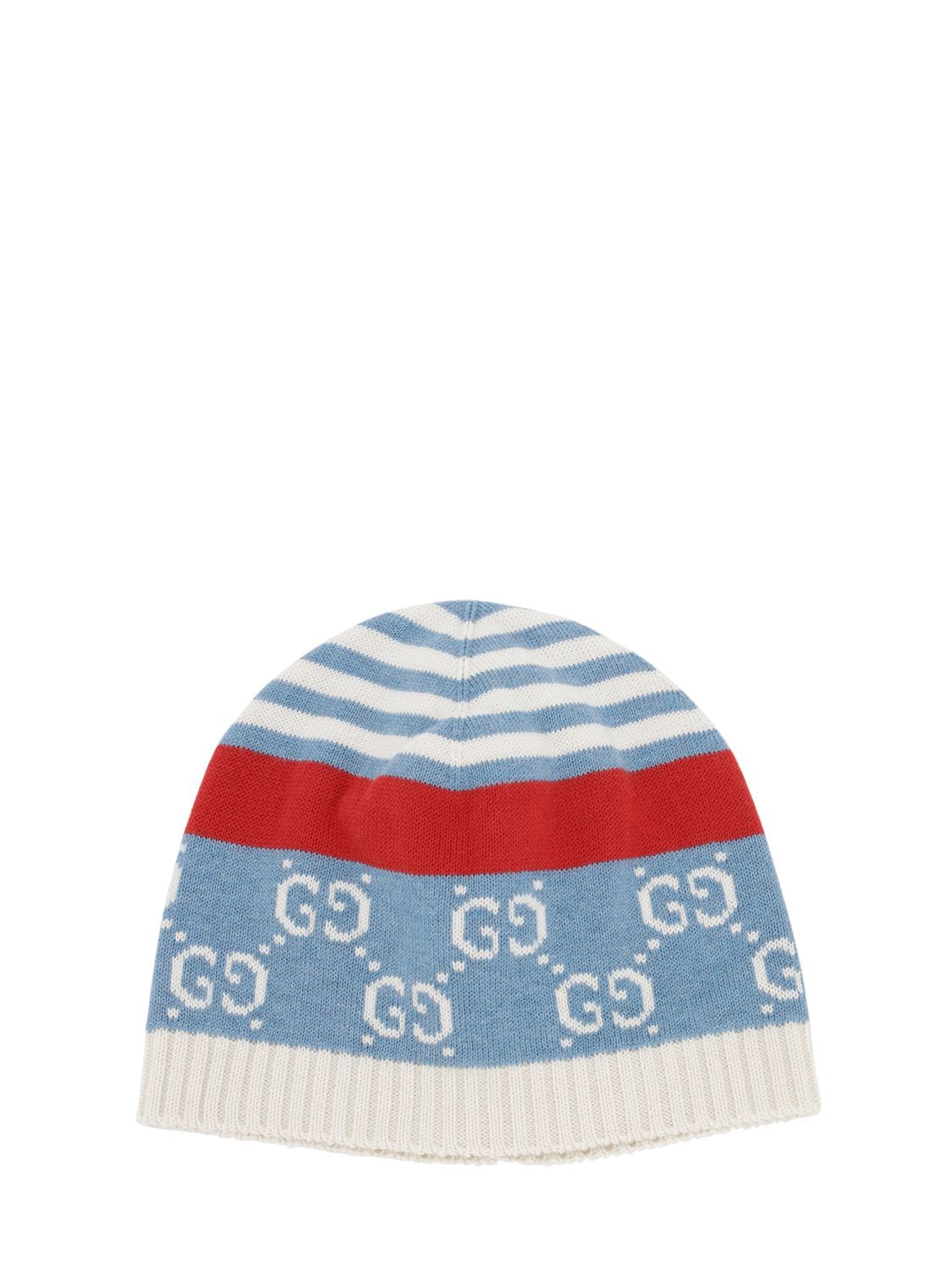 Gucci Kids' Logo Intarsia Cotton Knit Hat In Light Blue