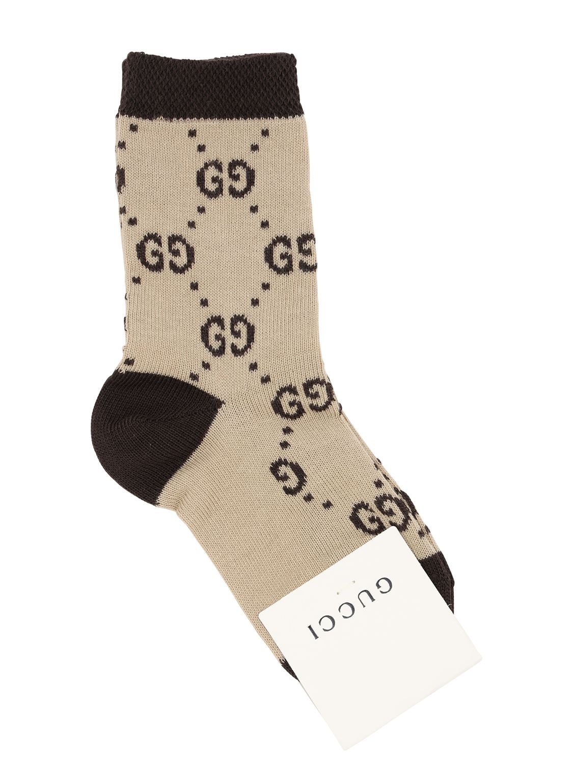Gucci Kids' Gg Supreme Logo Cotton Knit Socks In Beige,brown
