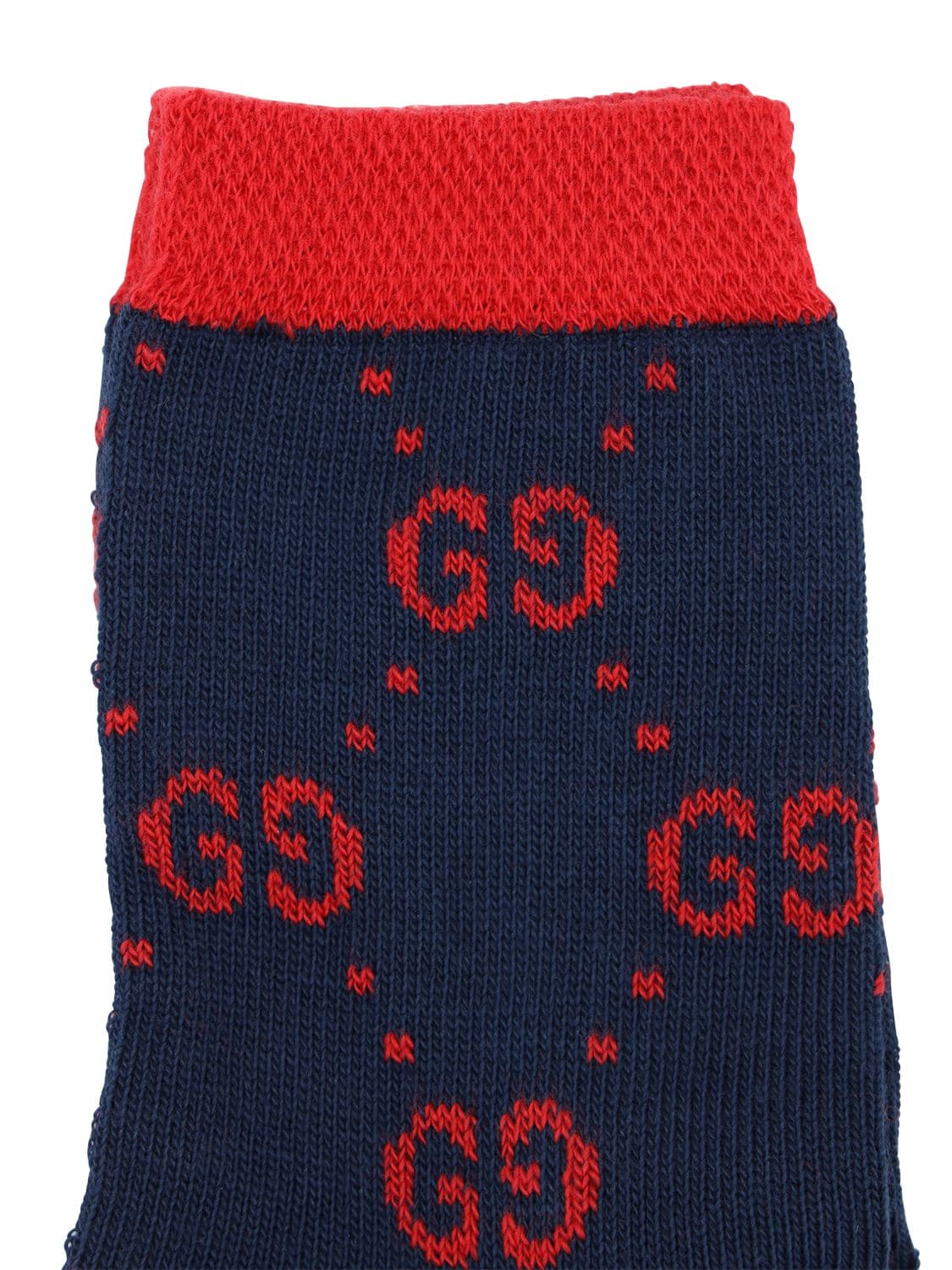 Shop Gucci Logo Intarsia Cotton Blend Knit Socks In Navy,red