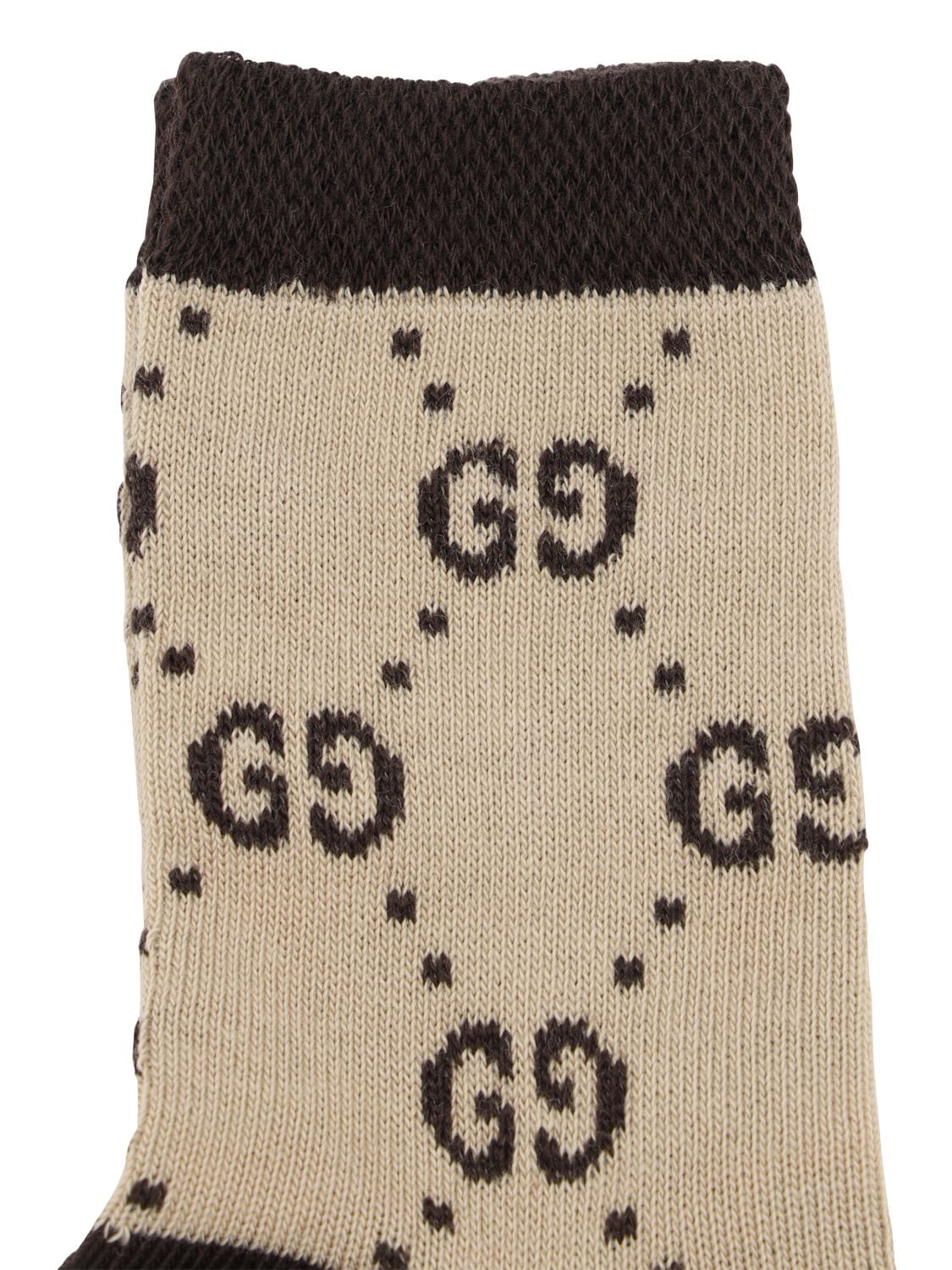 Shop Gucci Logo Intarsia Cotton Blend Knit Socks In Beige,brown