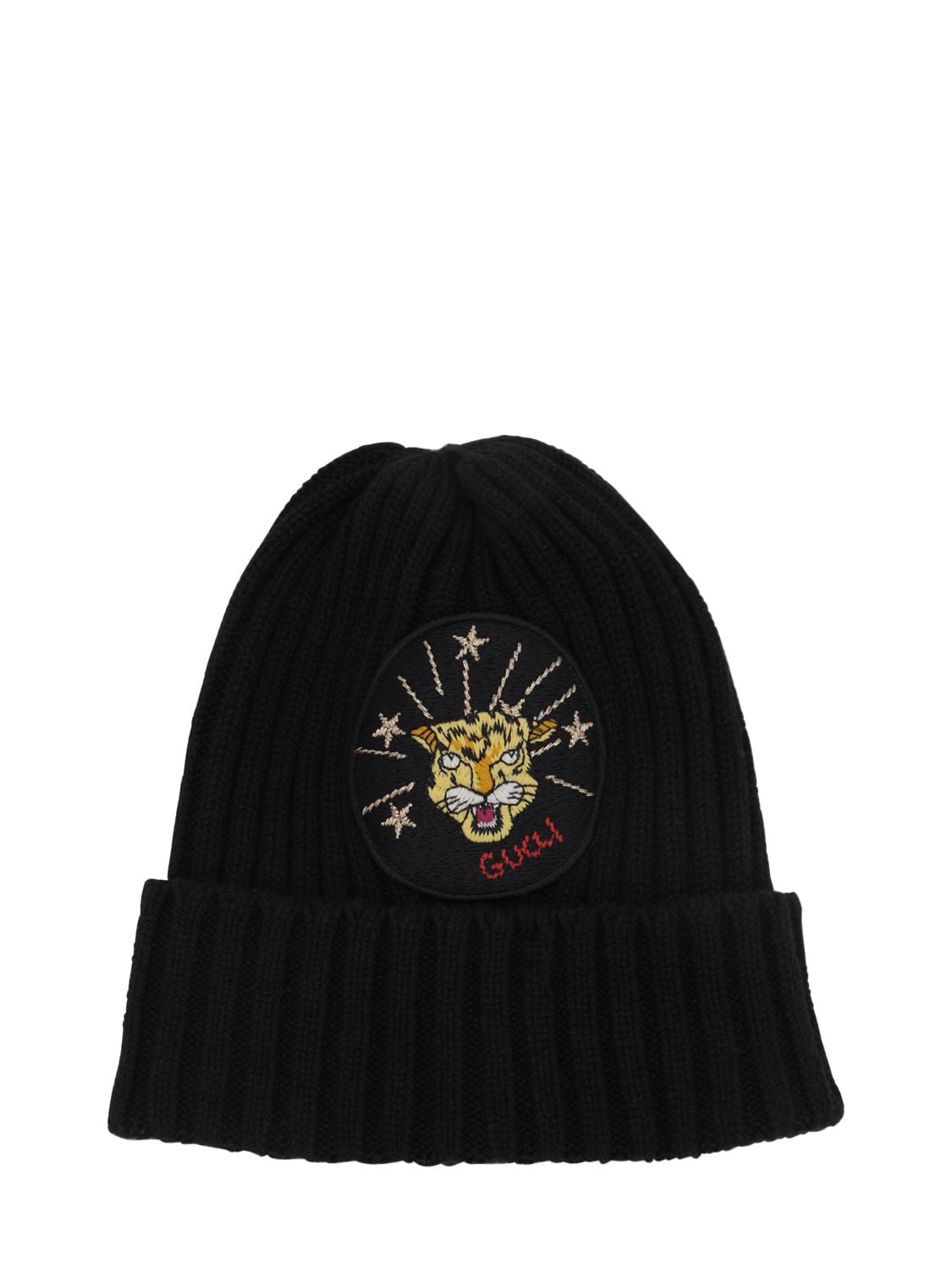 Gucci Kids' Lion Patch Knitted Cashmere Hat In Black