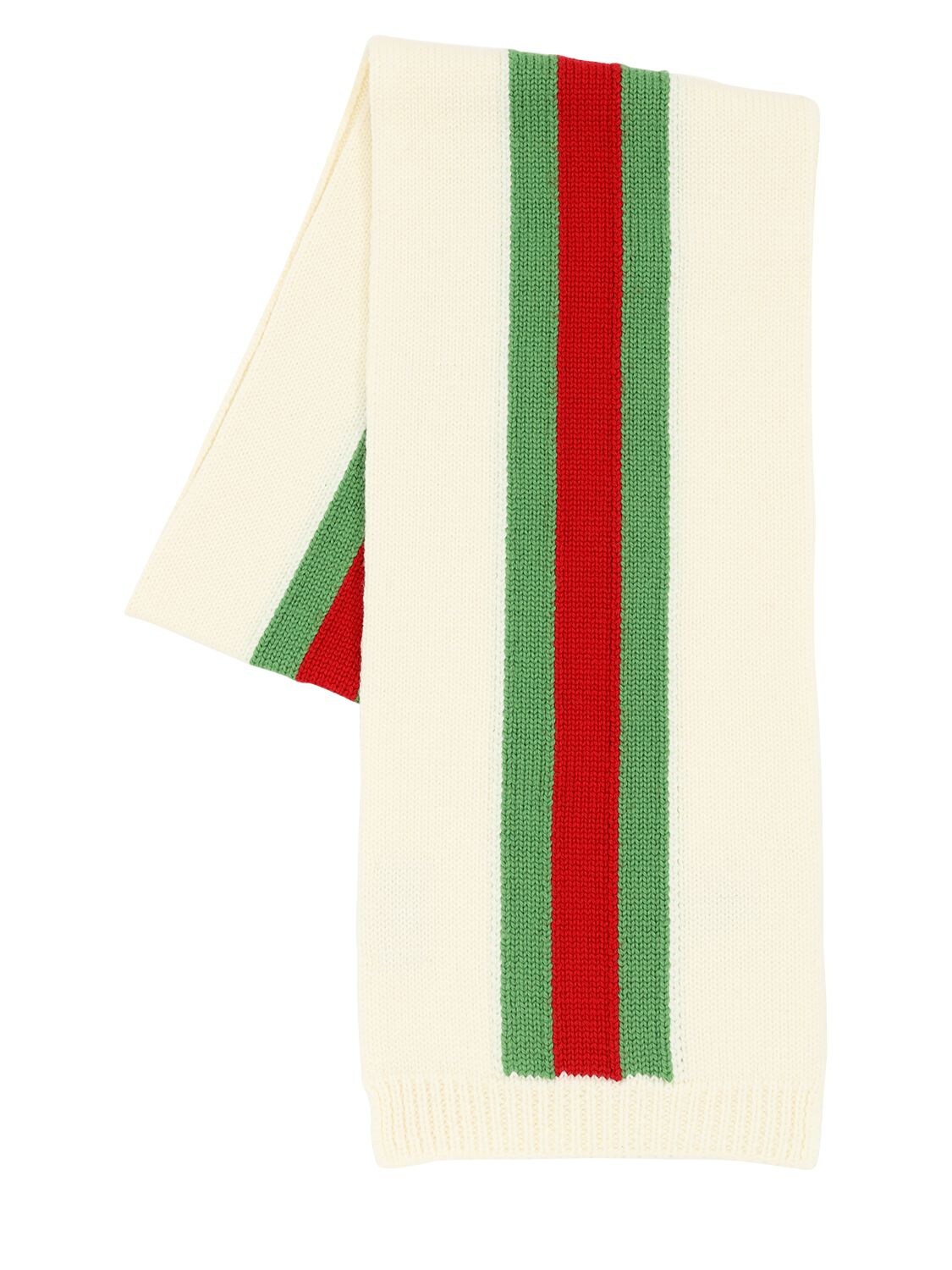 Gucci Kids' Knitted Wool Scarf W/ Web In White