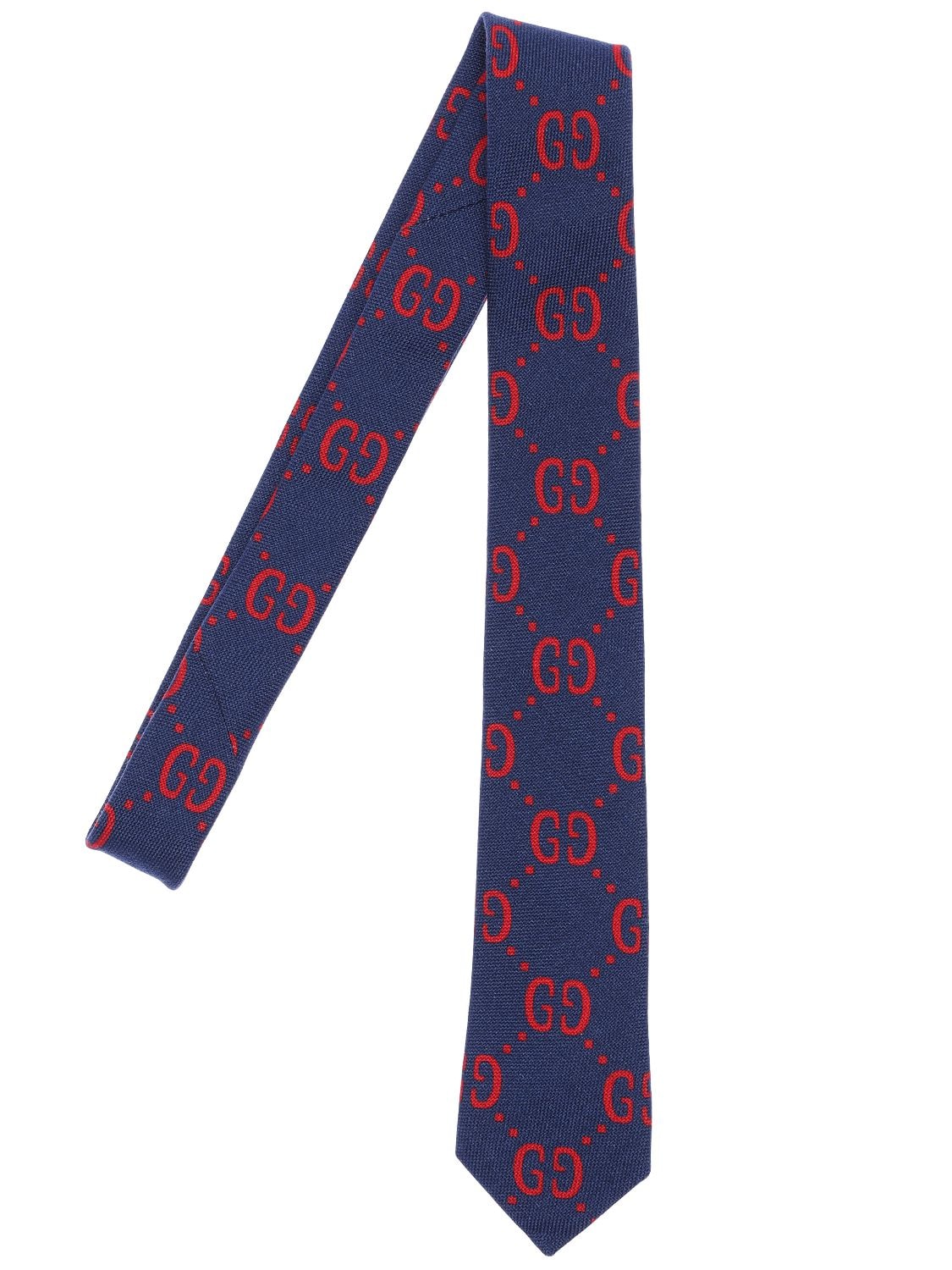 Gucci Kids' Logo Print Wool & Silk Tie In Navy,red
