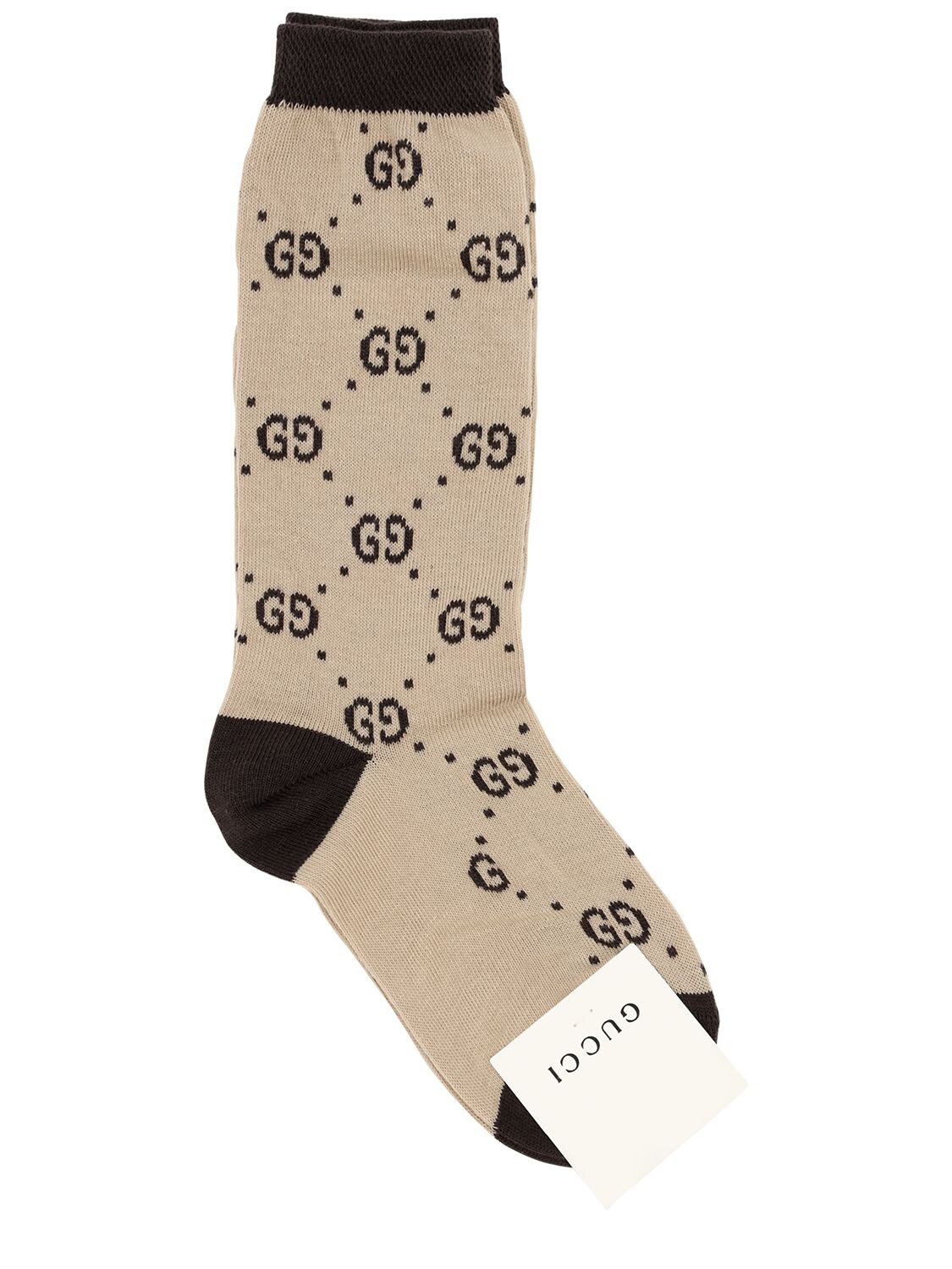 Gucci Kids' Logo Intarsia Cotton Blend Knit Socks In Beige,brown