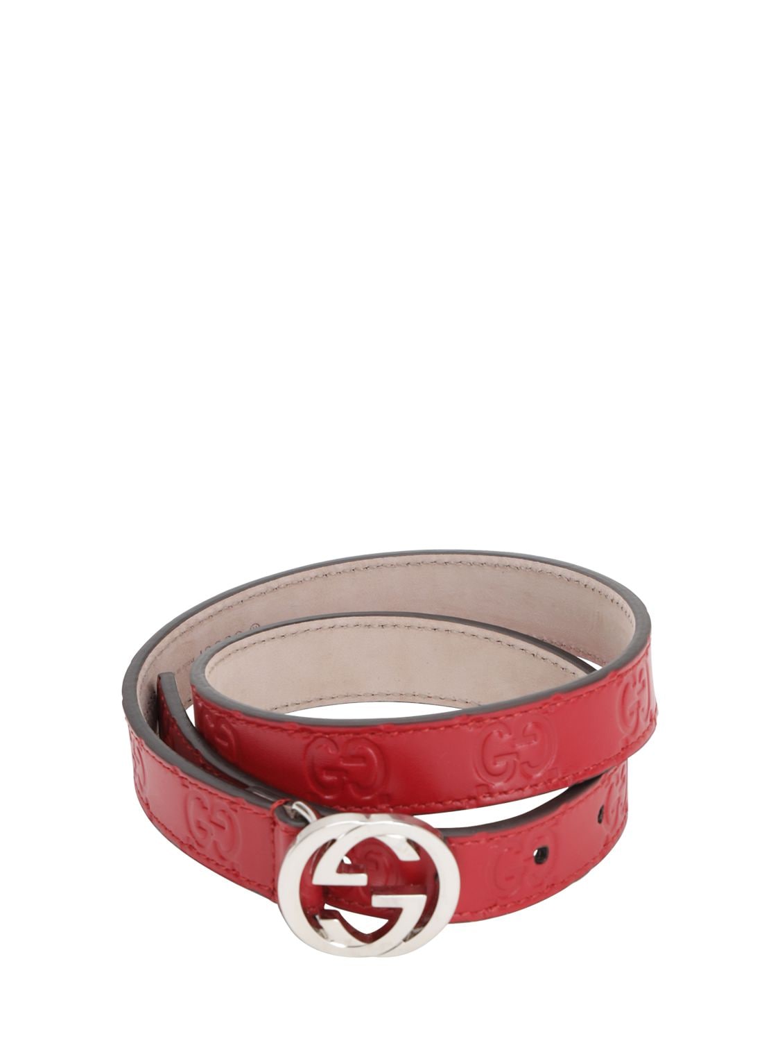 Gucci Babies' Embossed Interlocking G Leather Belt In Red