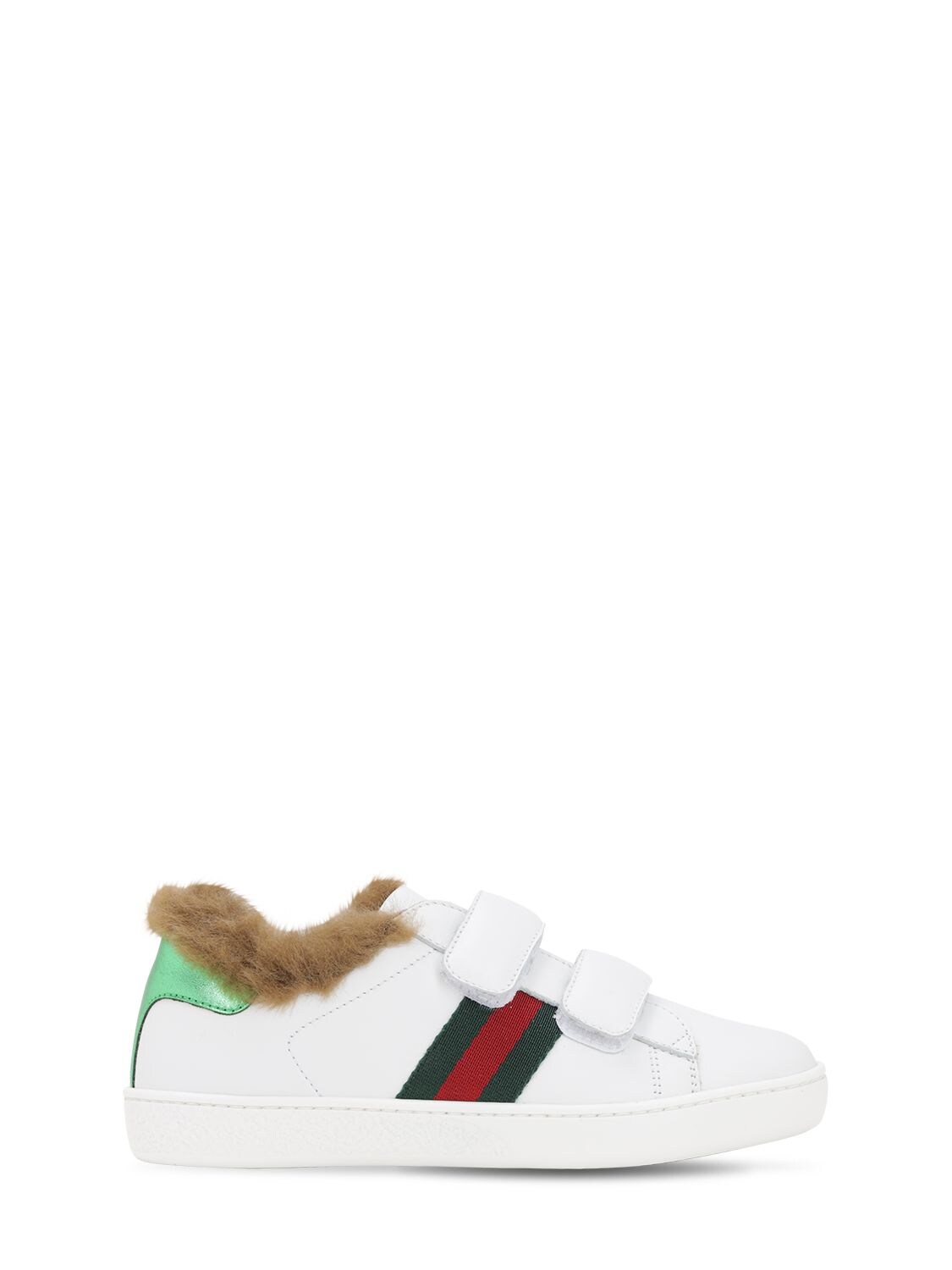 GUCCI LEATHER & FAUX FUR STRAP trainers,70IFHB013-OTA2NW2