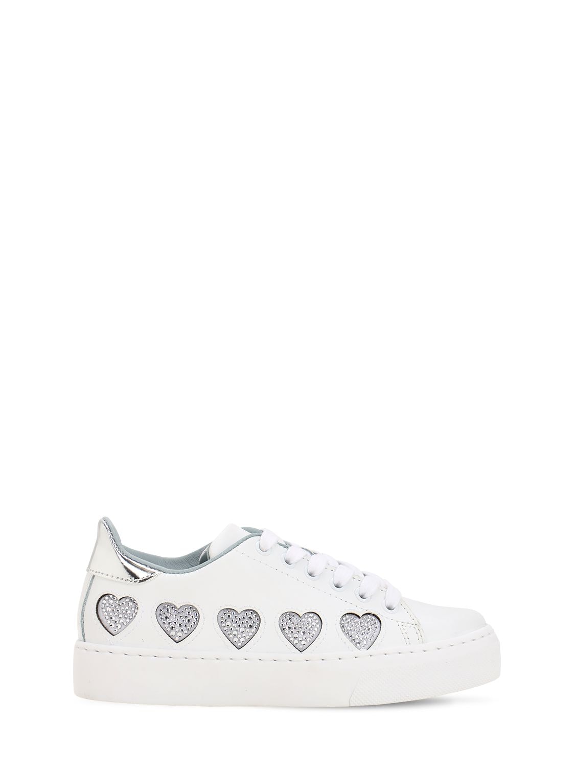 Chiara Ferragni Kids' Embellished Hearts Faux Leather Sneakers In White