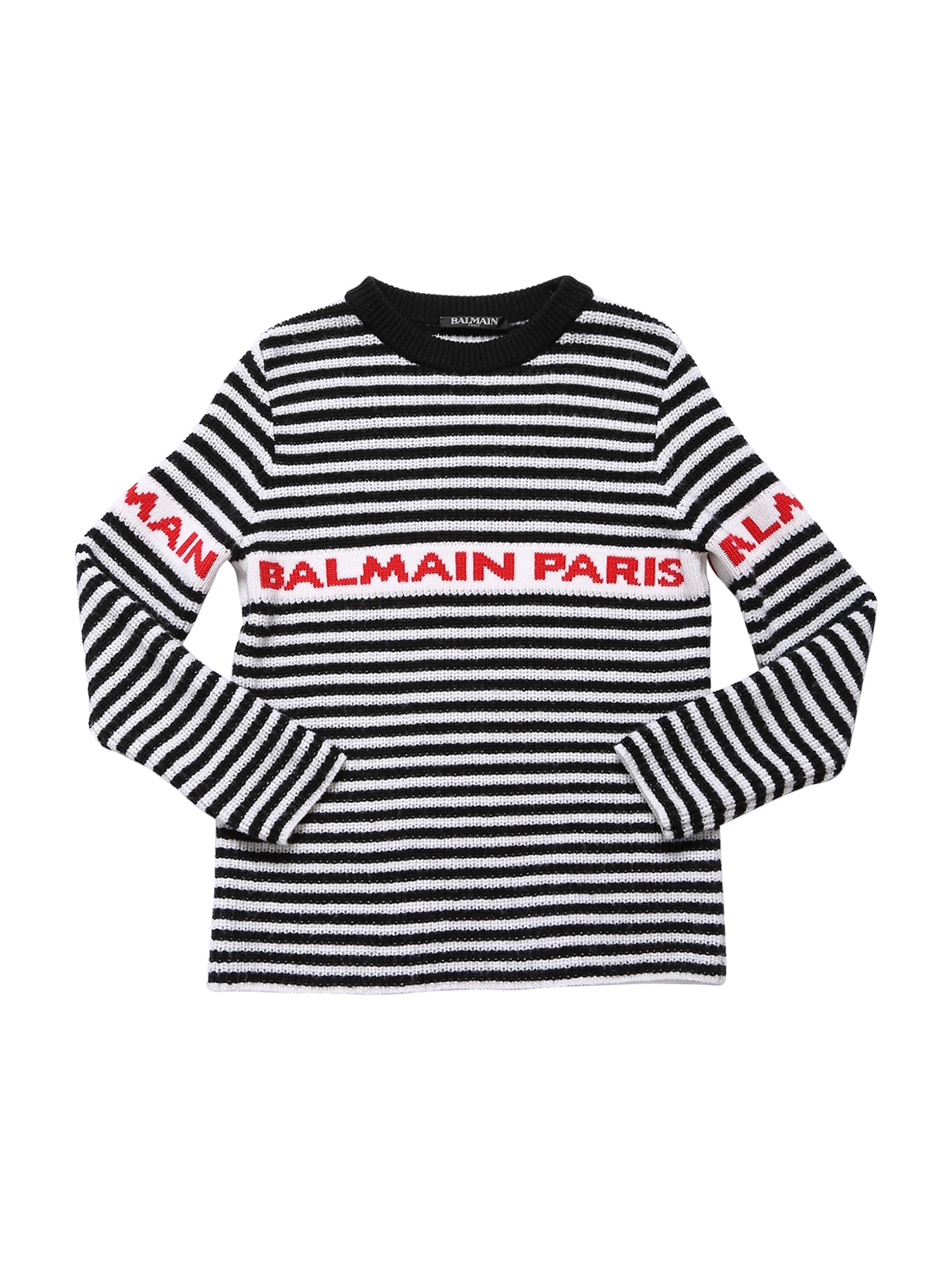 Balmain Kids' Logo Jacquard Wool Knit Sweater In Black