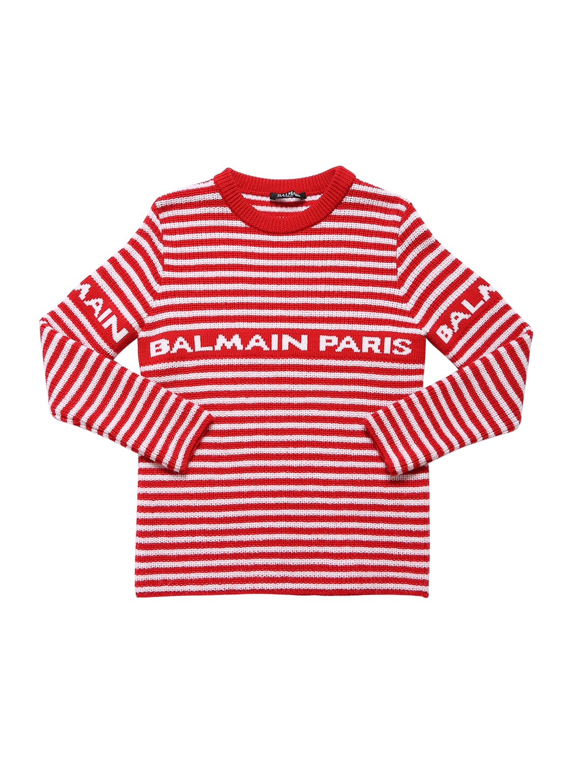 Balmain Kids' Logo Jacquard Wool Knit Sweater In Red
