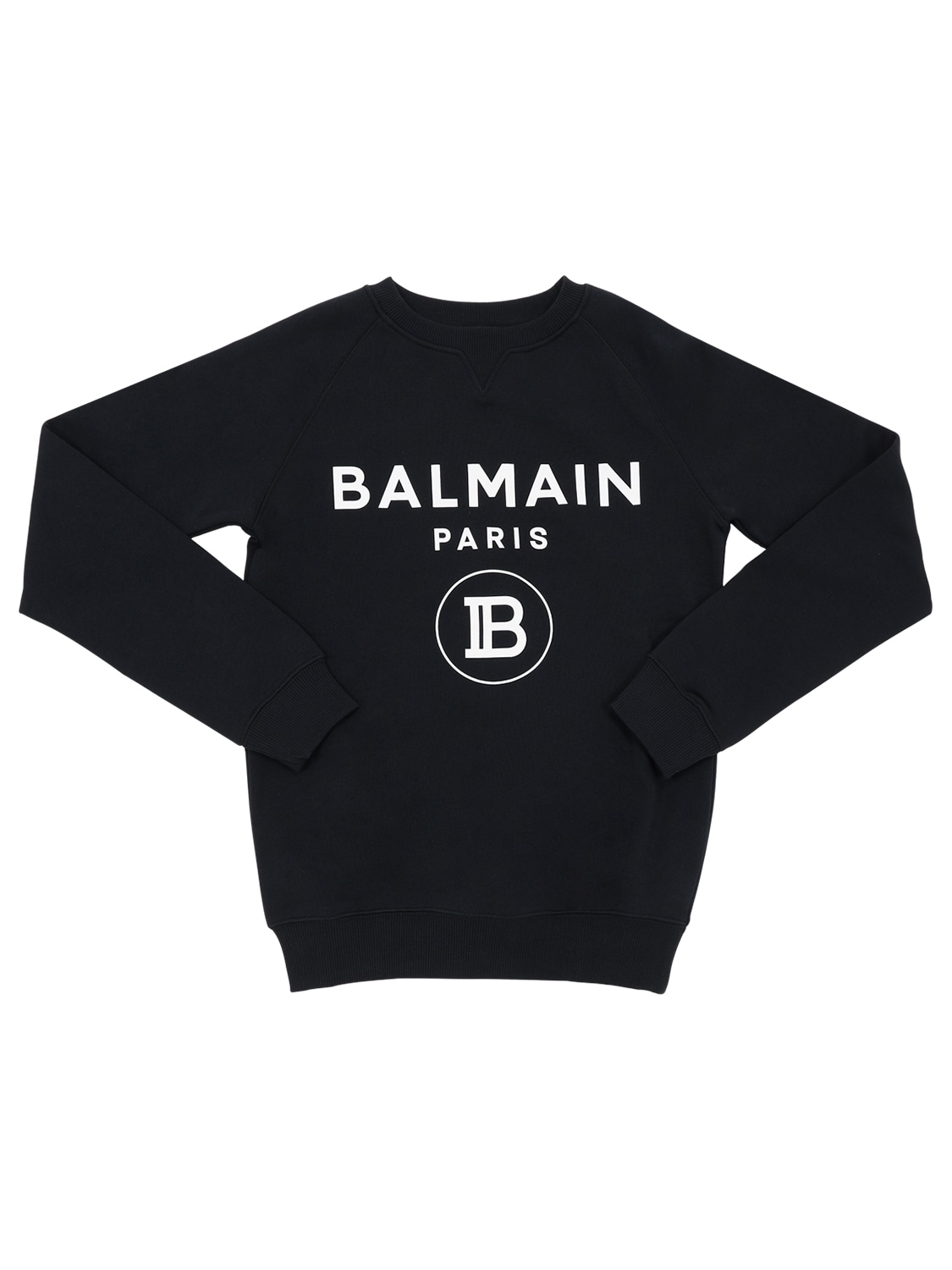 Balmain Kids' Logo Print Cotton Sweatshirt In Navy,white