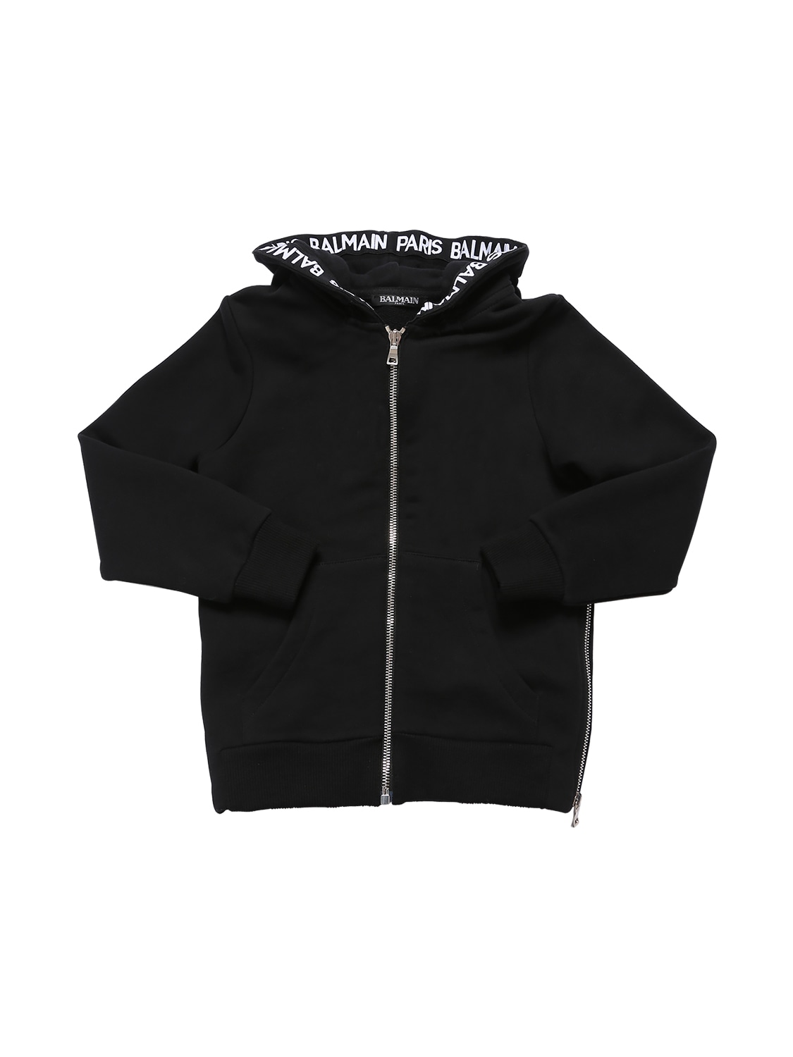Balmain Kids' Zip-up Cotton Sweatshirt Hoodie In Black